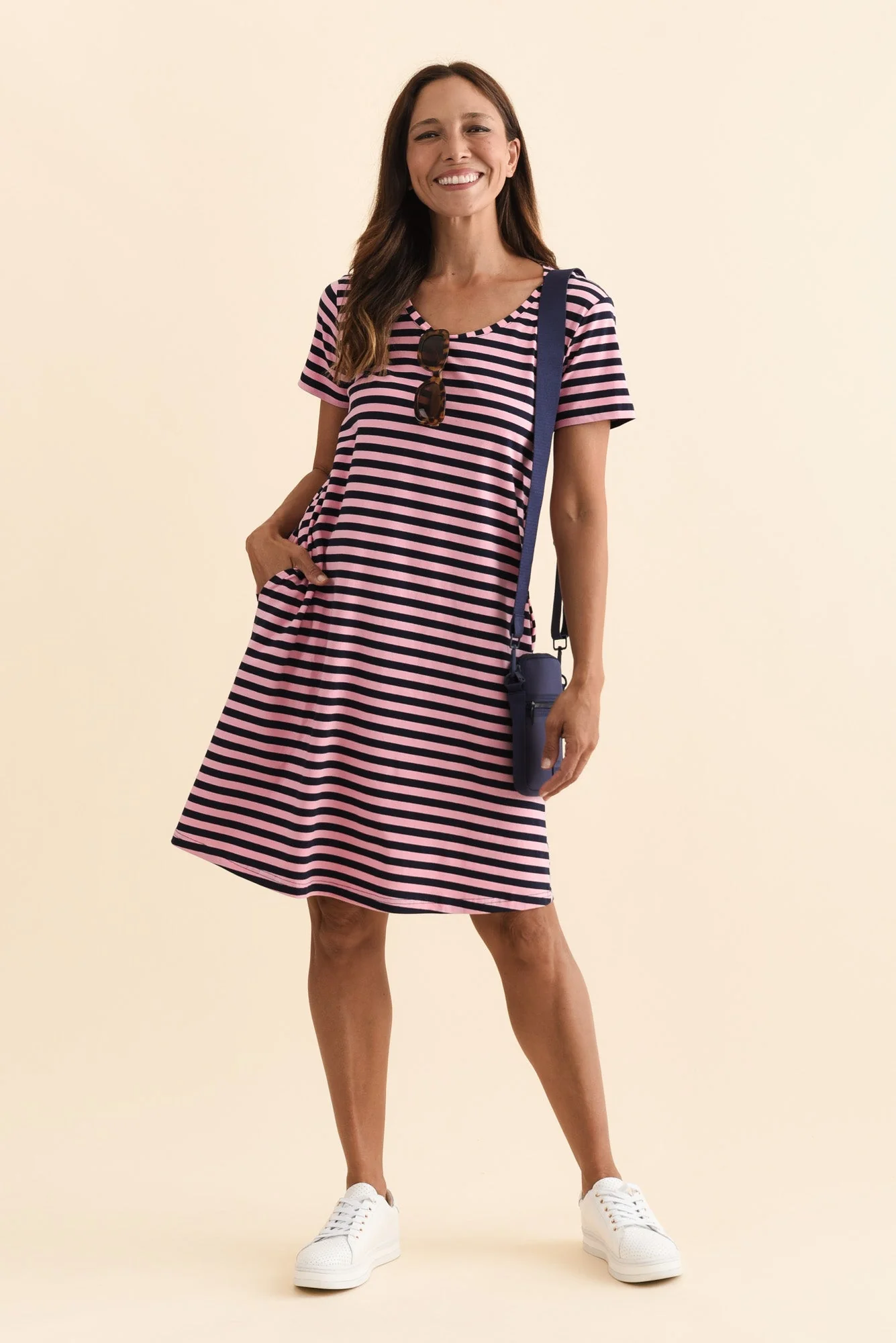 Izzy Pink Stripe Cotton Tee Dress - Image 2
