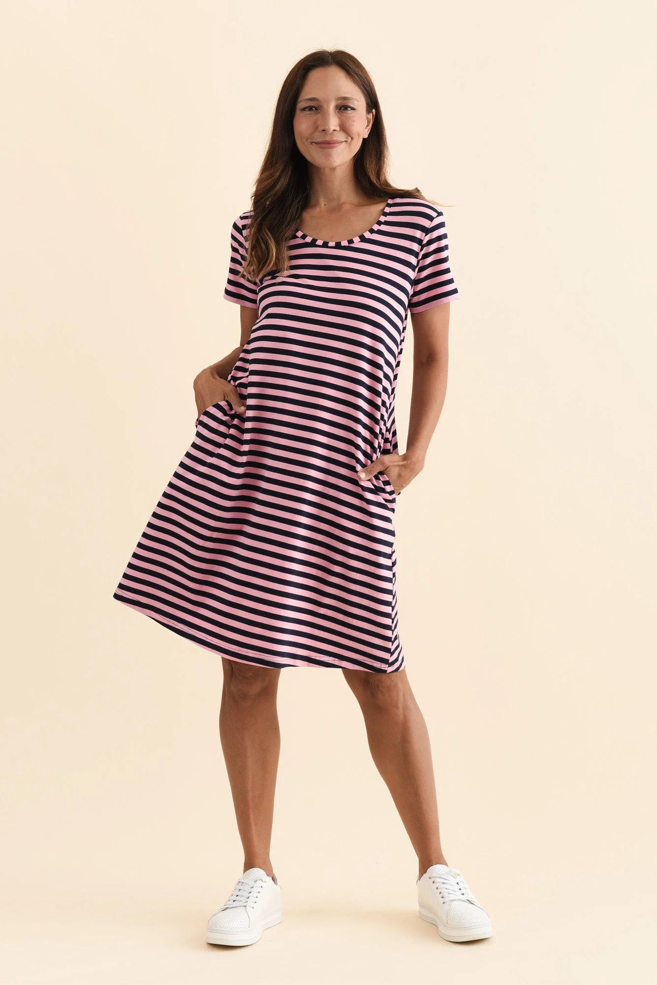Izzy Pink Stripe Cotton Tee Dress - Image 3