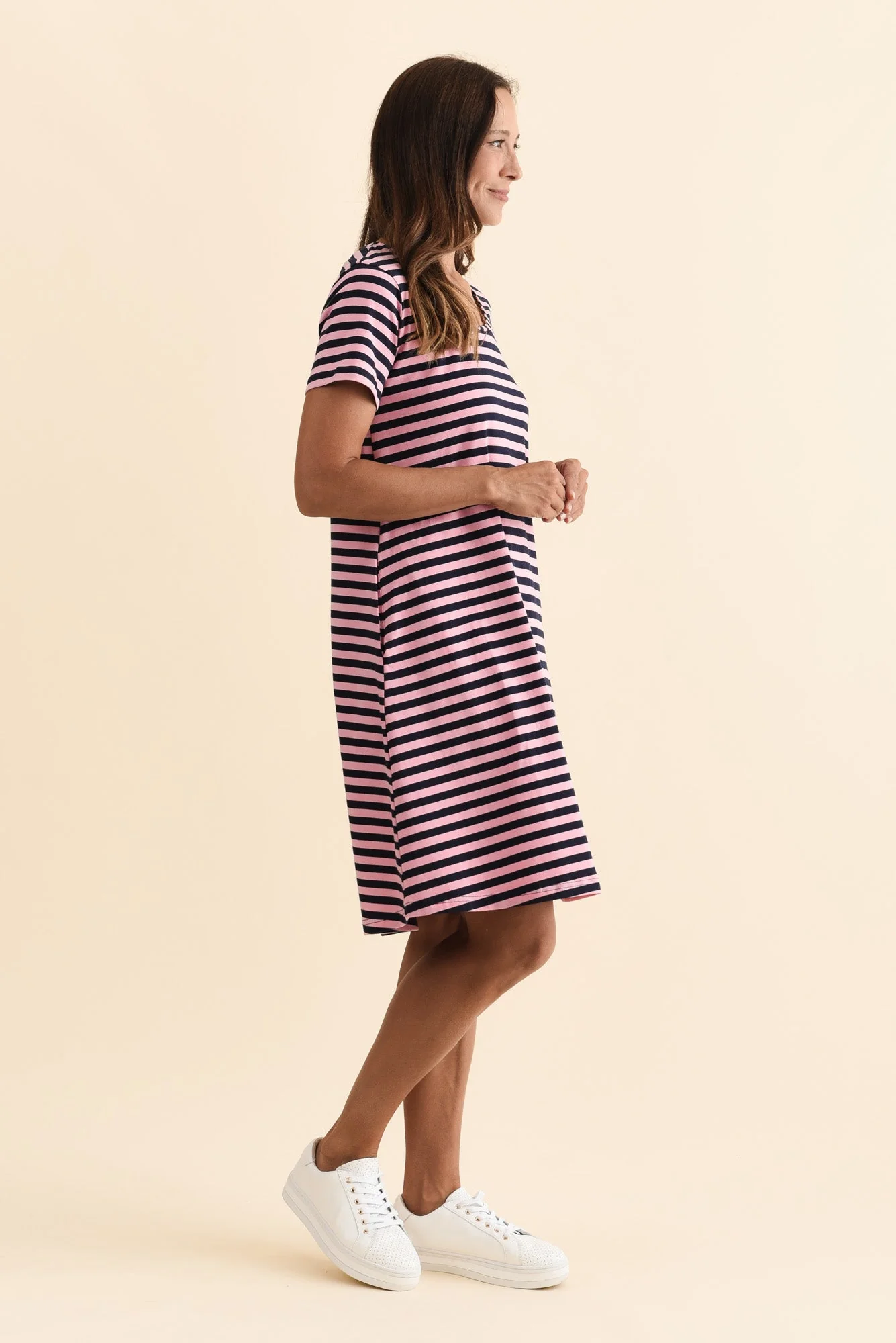 Izzy Pink Stripe Cotton Tee Dress - Image 4