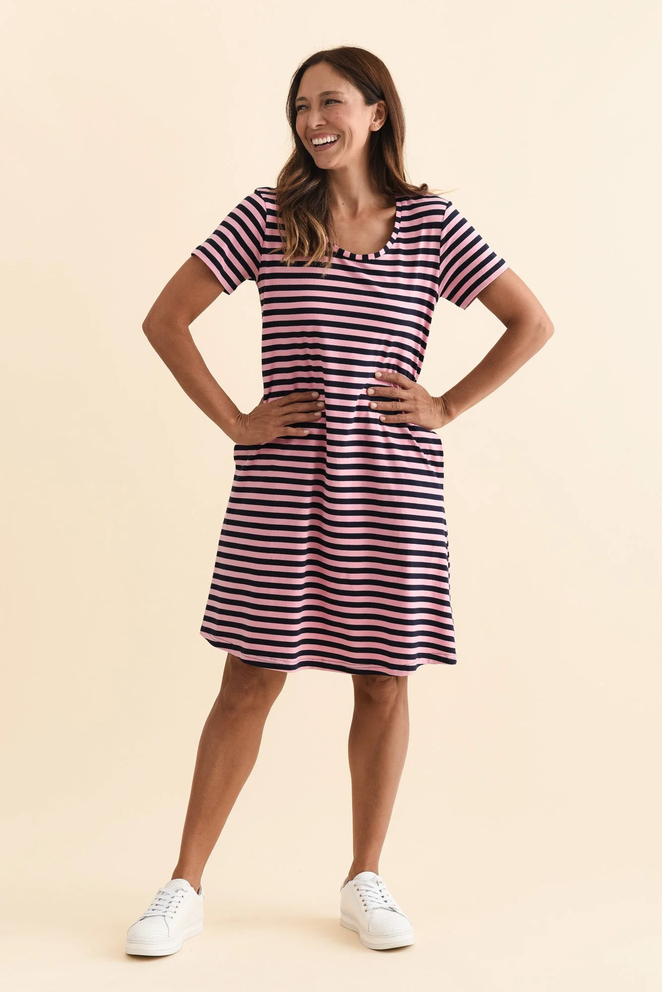 Izzy Pink Stripe Cotton Tee Dress - Image 7