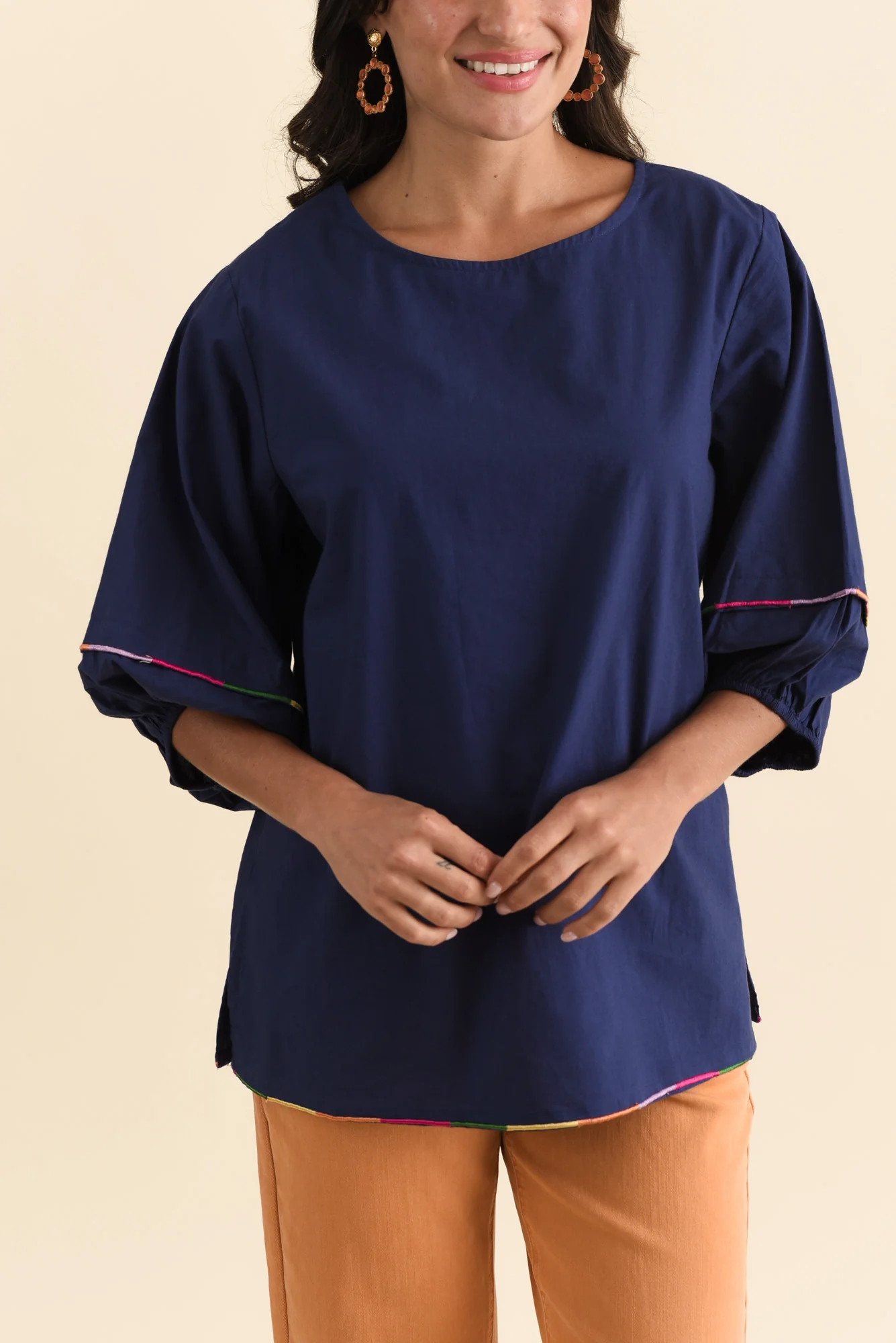 Jada Navy Cotton Puff Sleeve Top - Image 5