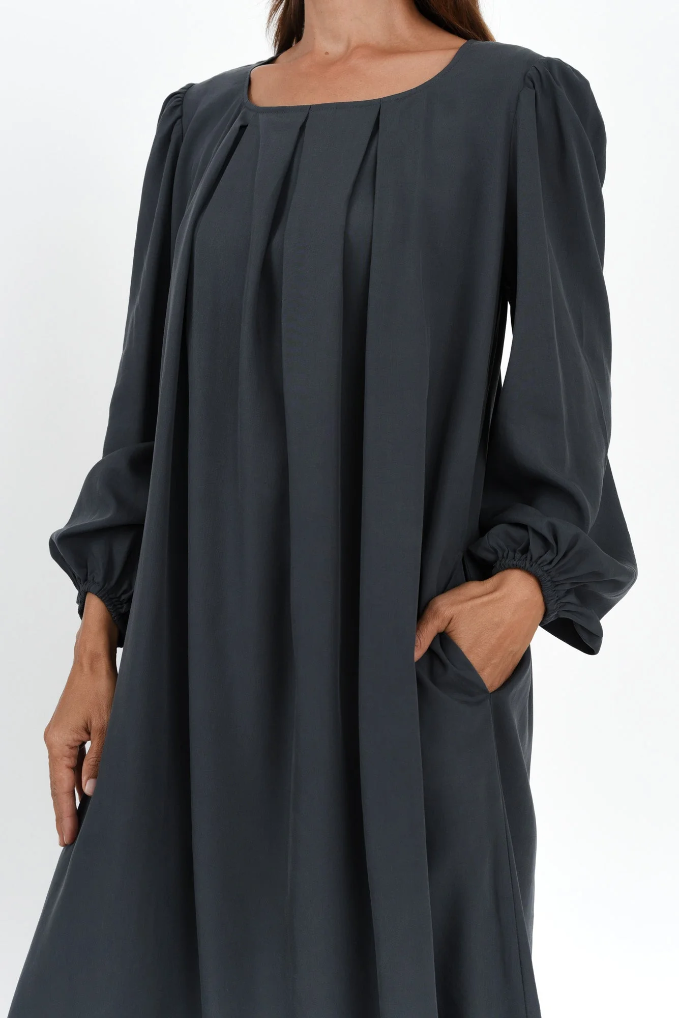 Jade Navy Puff Sleeve Dress - Image 6