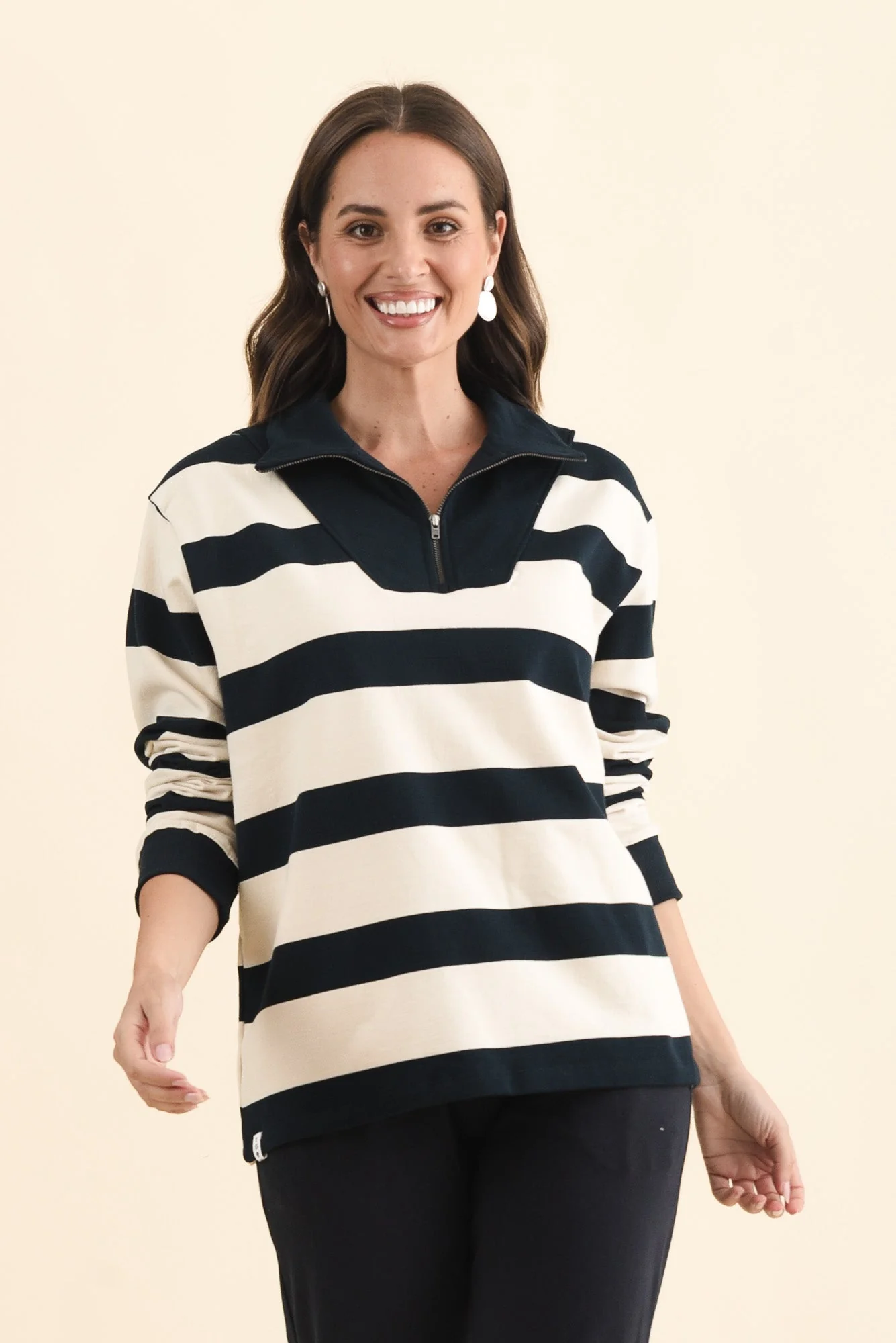 Jade Navy Stripe Cotton Half Zip Sweatshirt