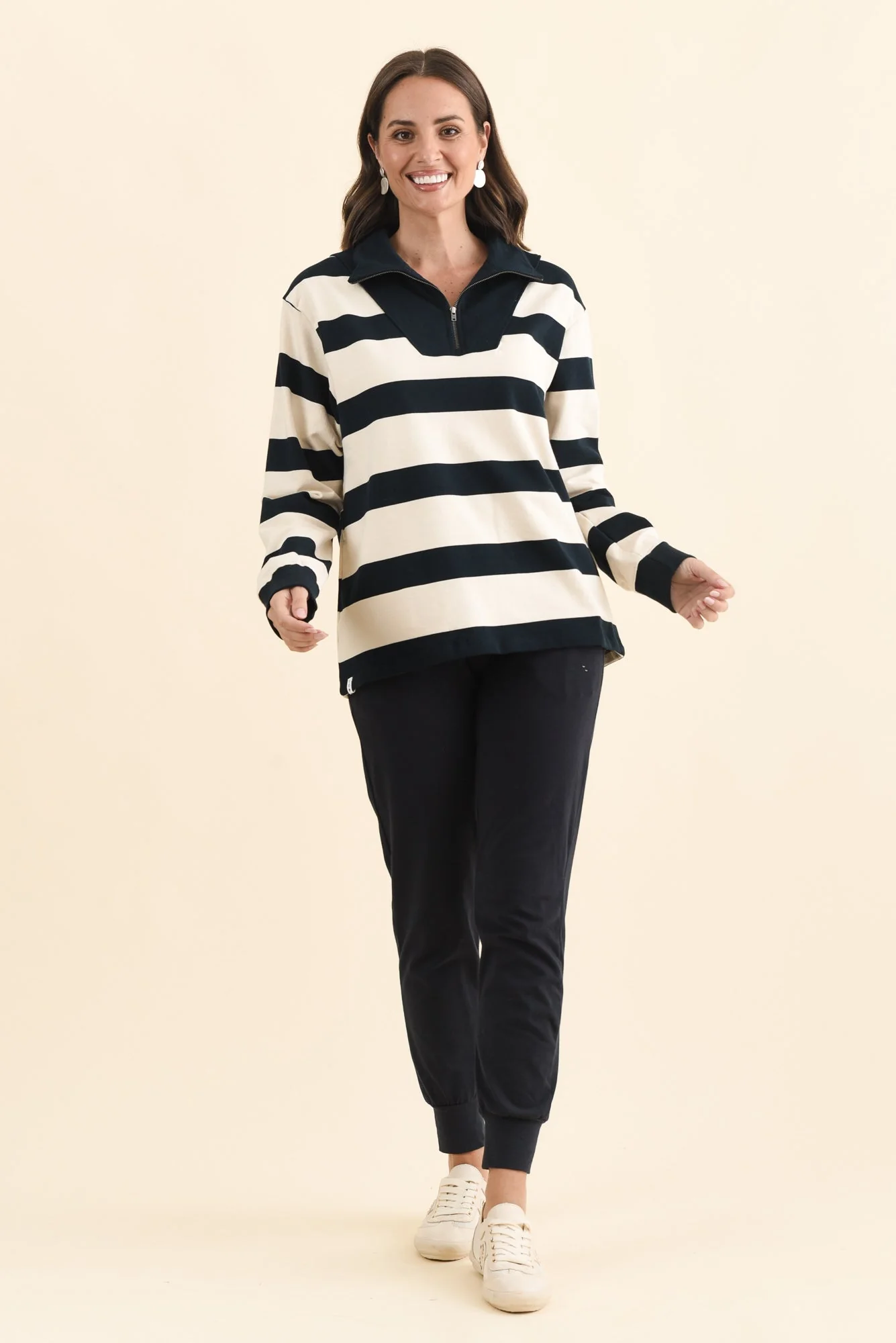 Jade Navy Stripe Cotton Half Zip Sweatshirt - Image 6