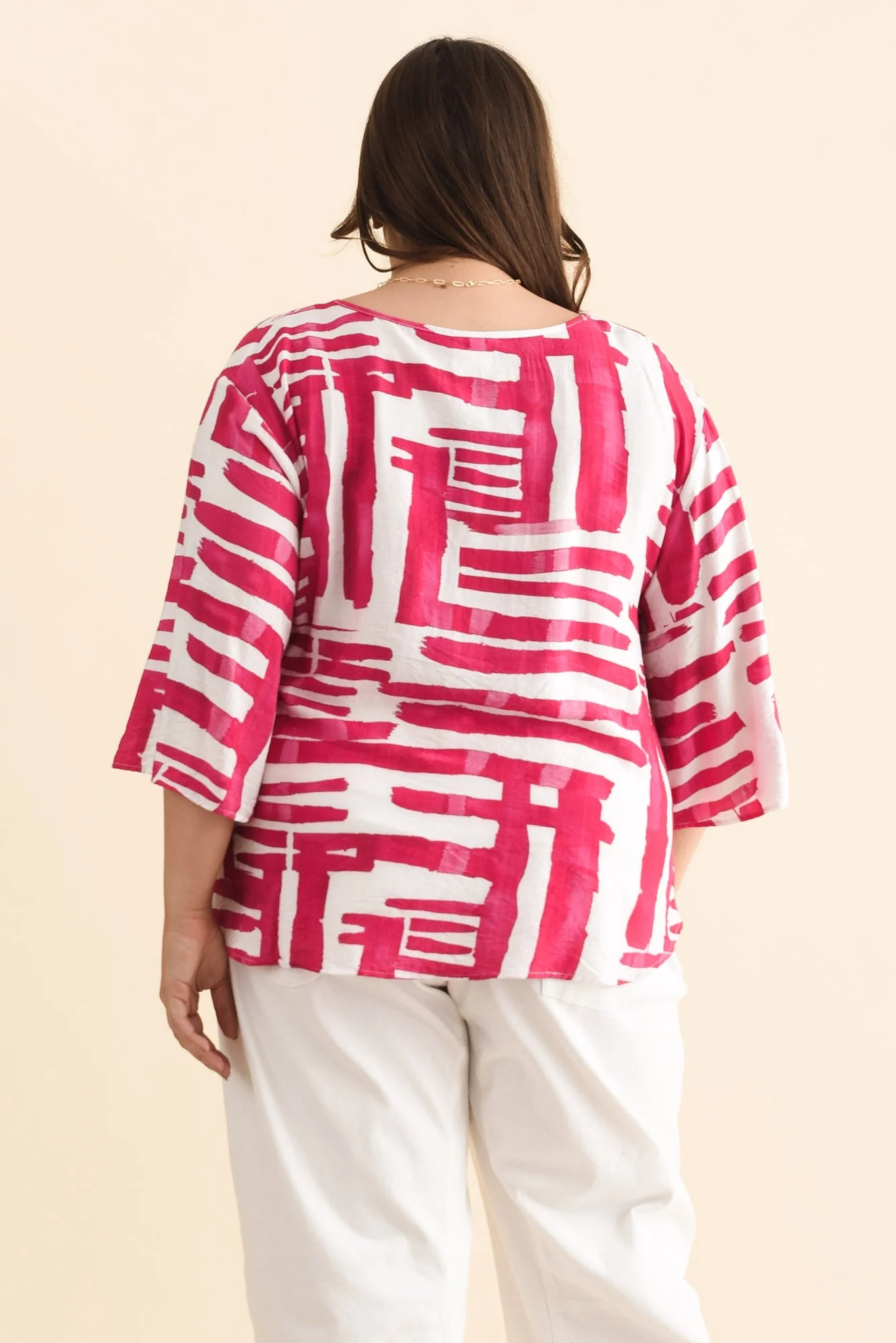 Janelle Pink Geo V Neck Top - Image 10