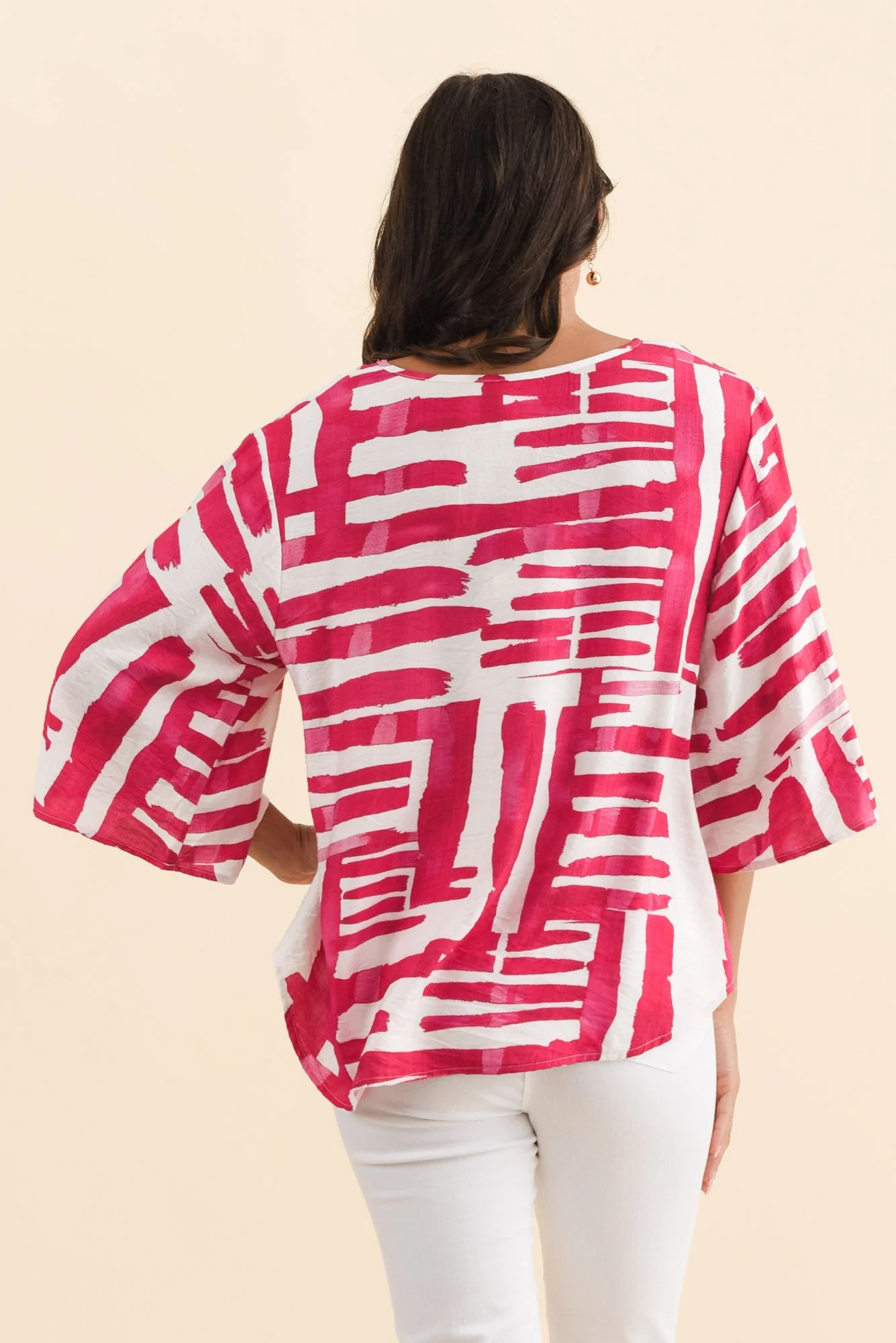 Janelle Pink Geo V Neck Top - Image 4