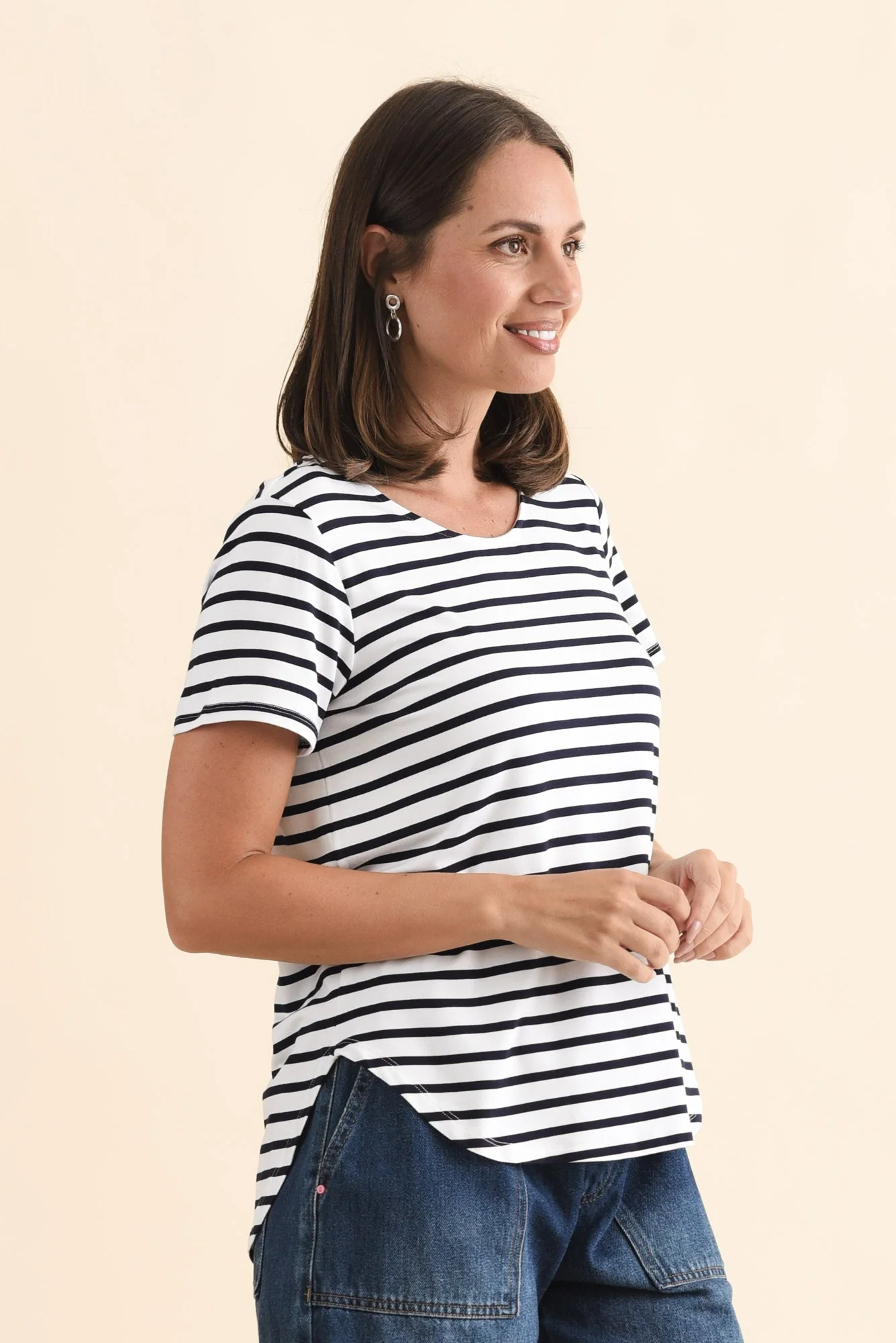 Janis Navy Stripe Bamboo Tee - Image 3