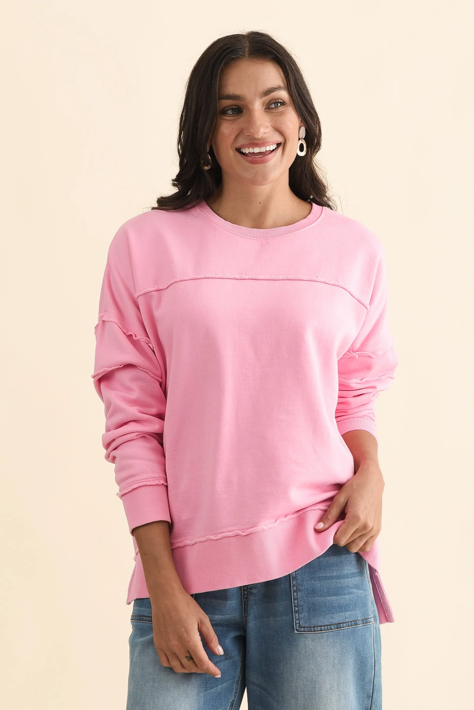 Jayne Pink Cotton Crewneck Sweatshirt