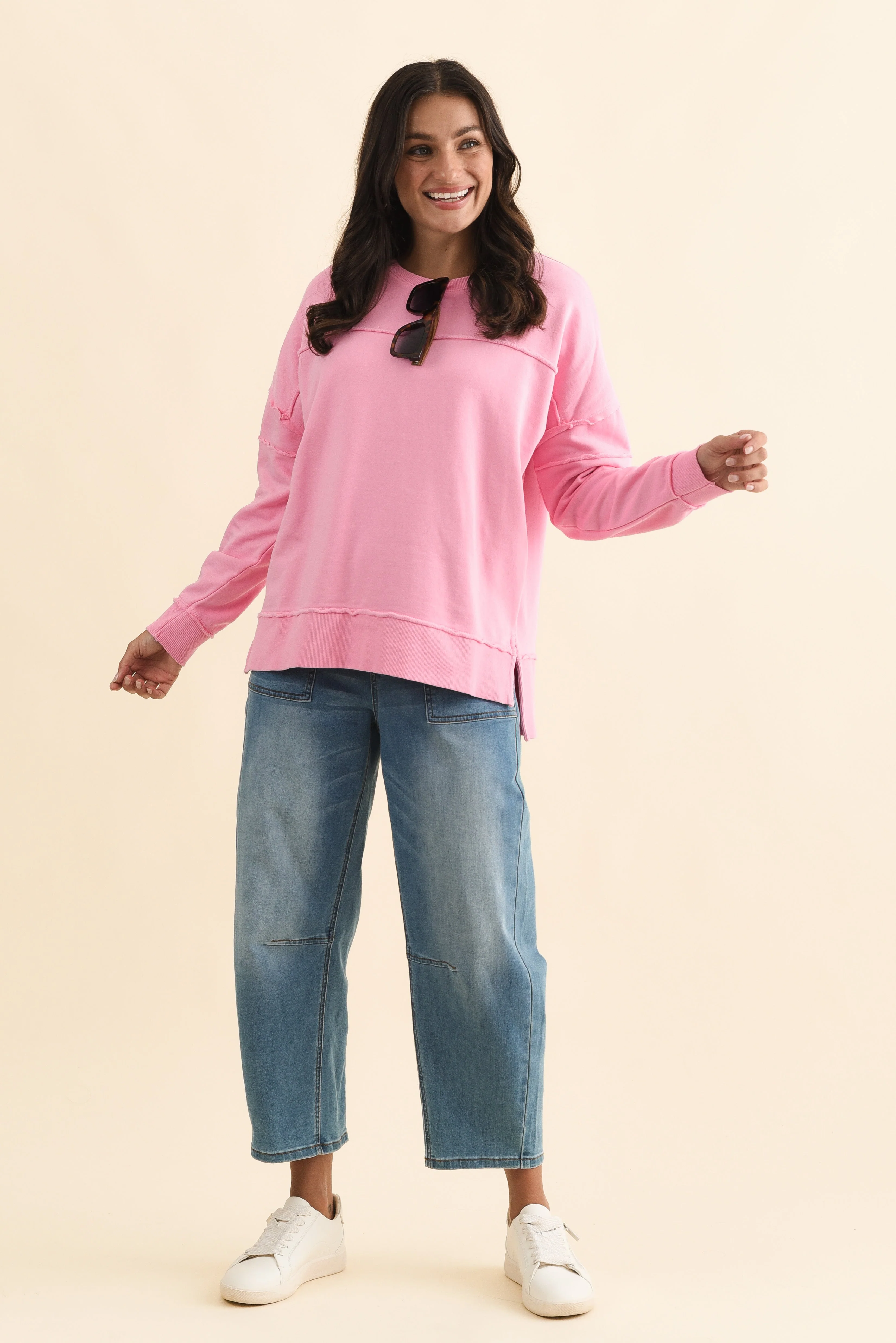 Jayne Pink Cotton Crewneck Sweatshirt - Image 2