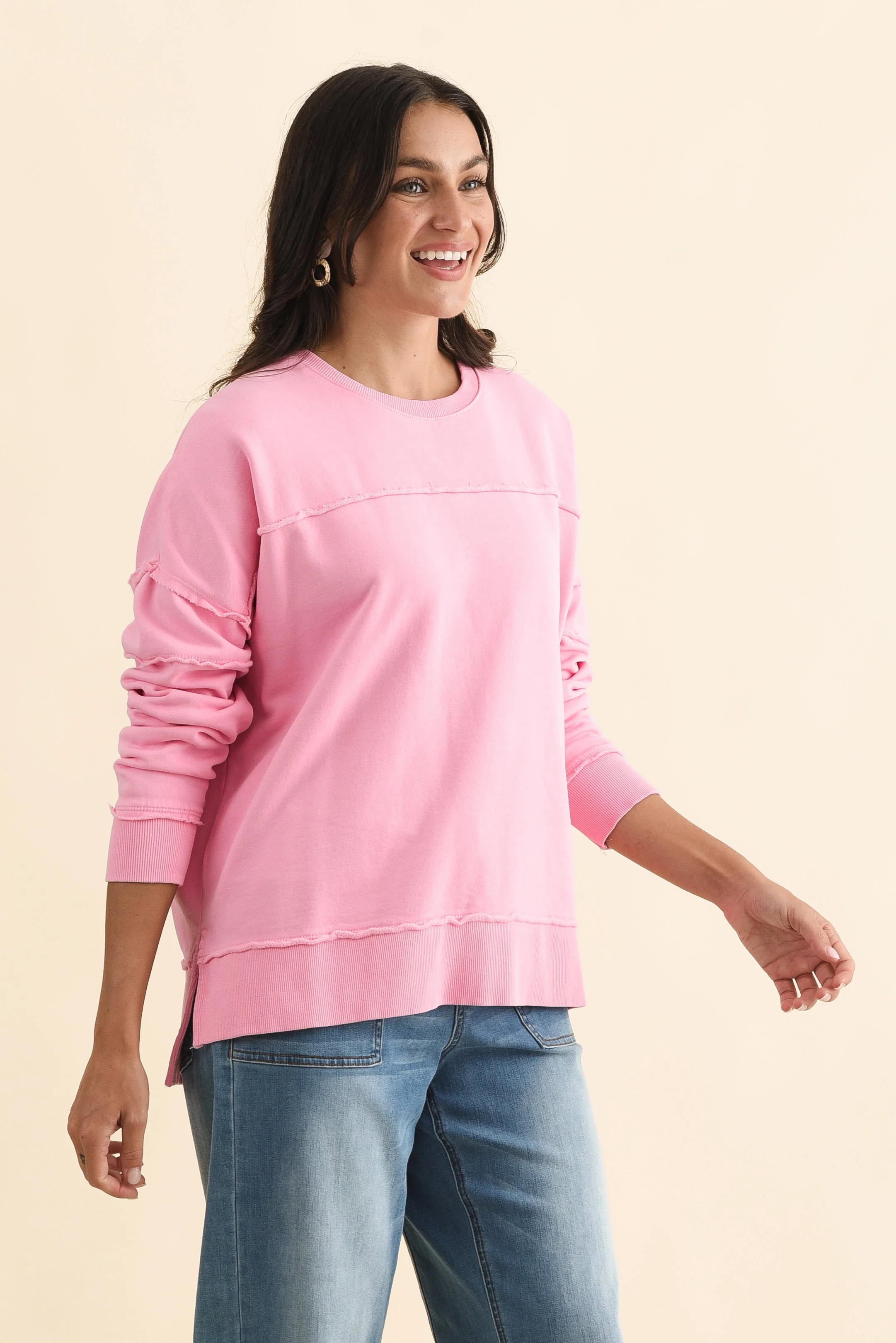Jayne Pink Cotton Crewneck Sweatshirt - Image 3