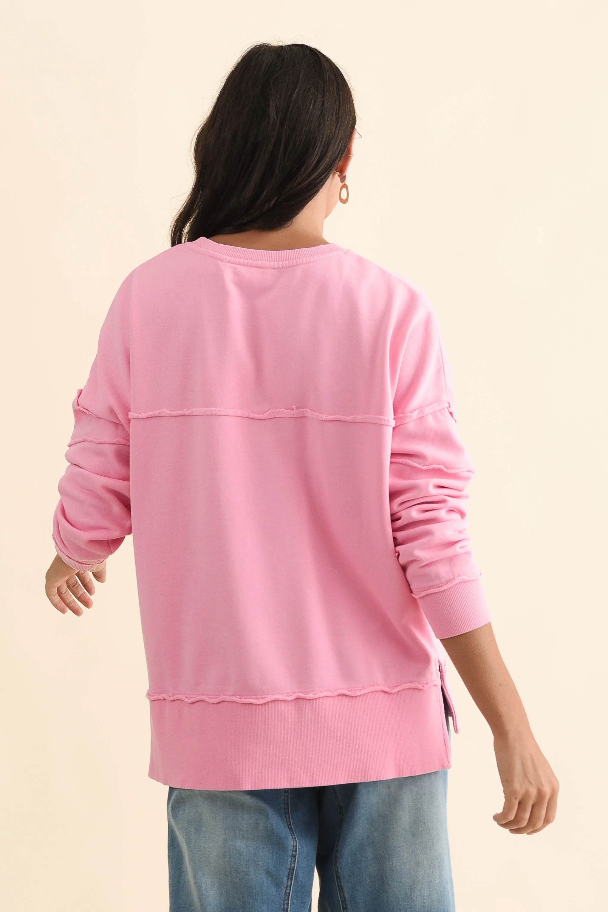 Jayne Pink Cotton Crewneck Sweatshirt - Image 4