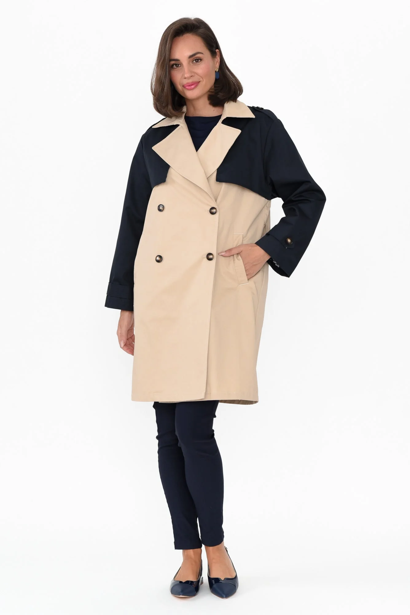 Jeana Beige Two Tone Trench Coat - Image 7