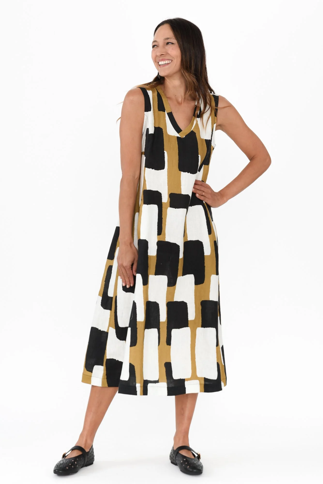 Joanne Yellow Geo Linen Dress