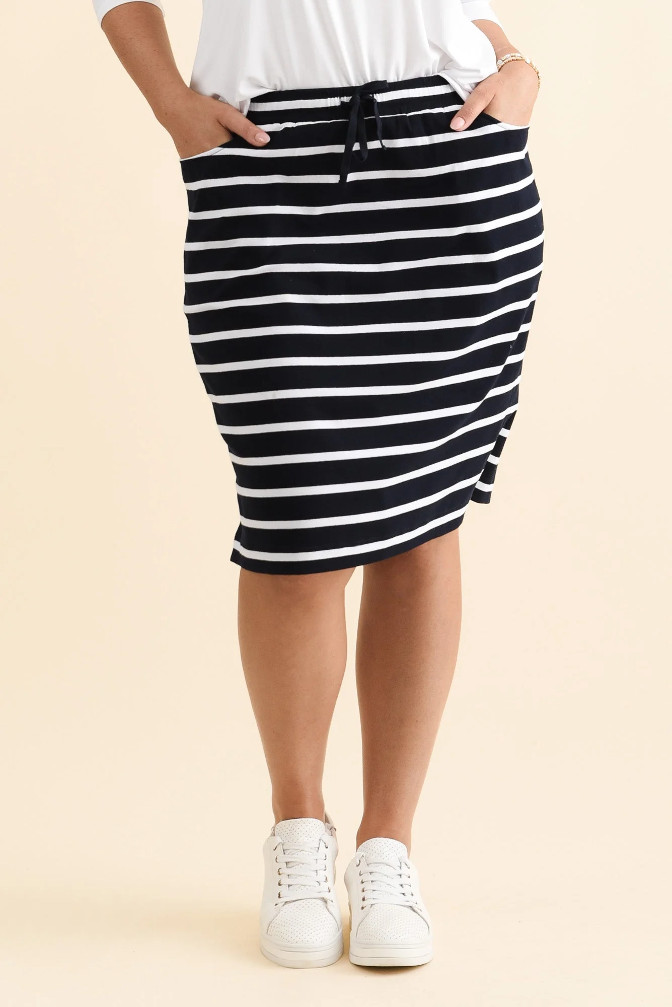 Johnnie Navy Stripe Cotton Drawstring Skirt - Image 7