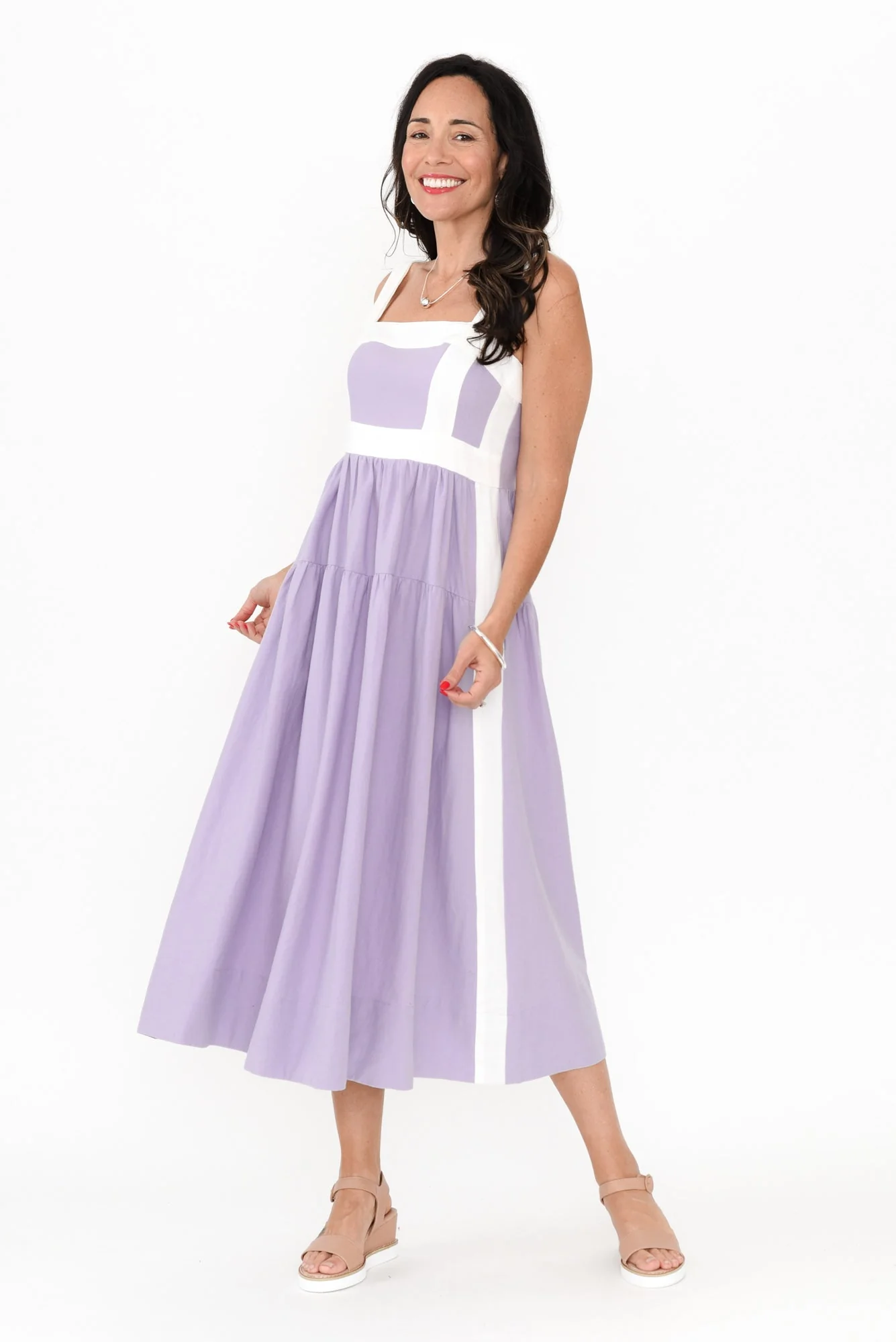 Jolie Purple Trim Cotton Blend Dress - Image 3