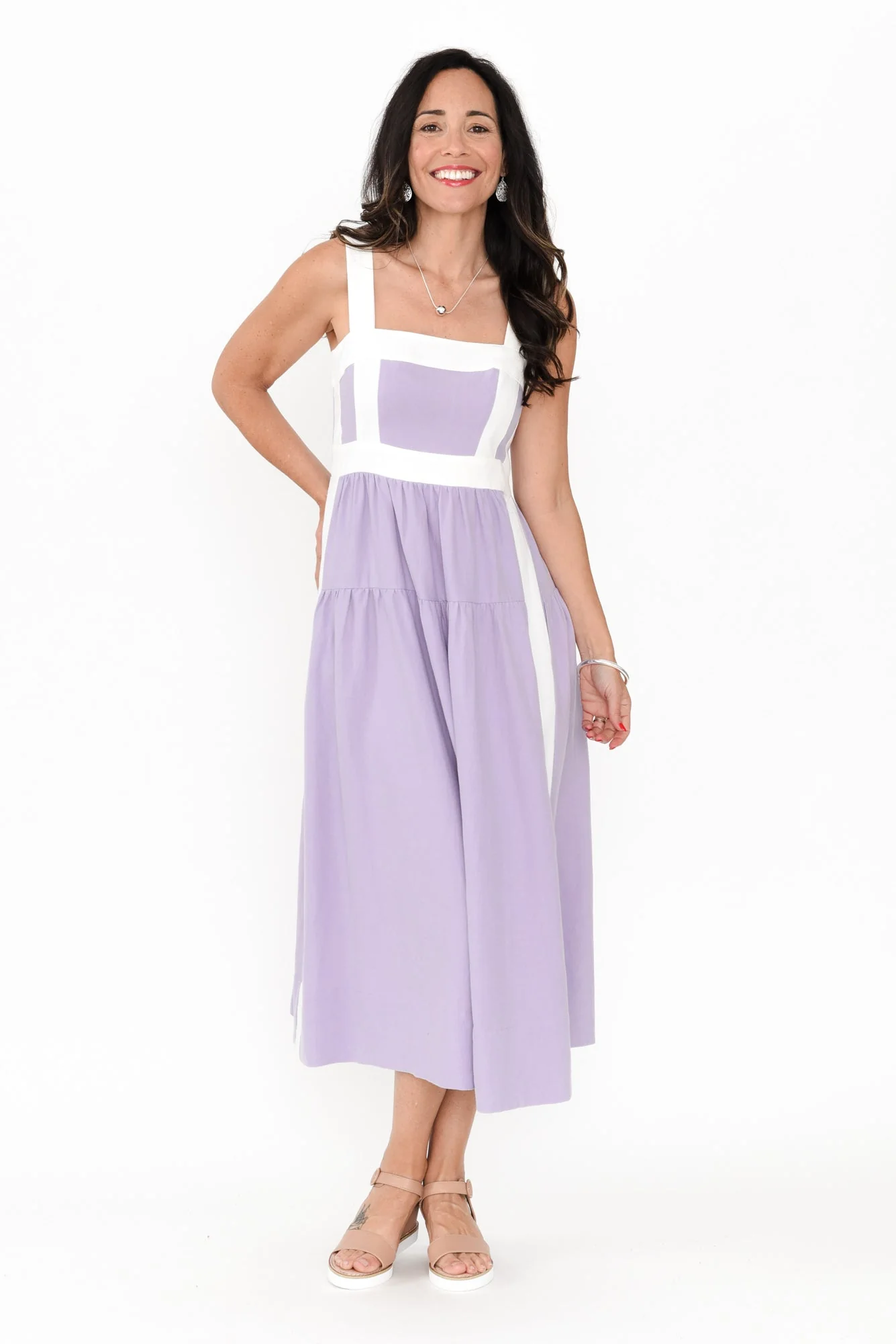 Jolie Purple Trim Cotton Blend Dress - Image 7