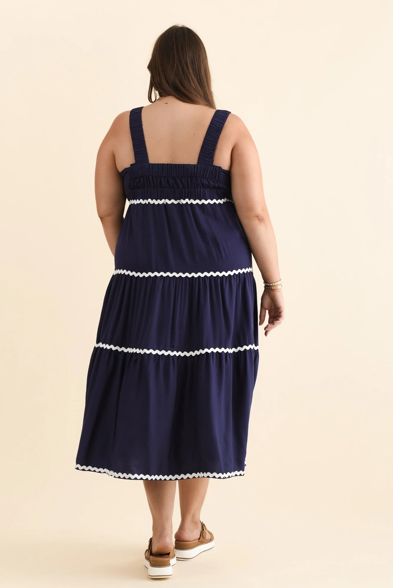 Josie Navy Contrast Tier Dress - Image 11