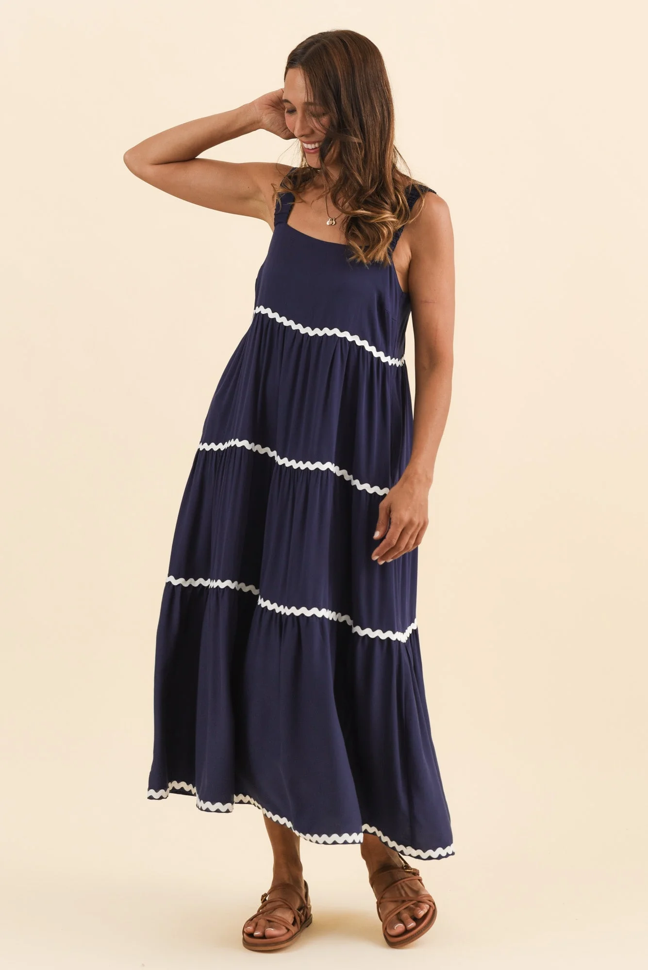 Josie Navy Contrast Tier Dress - Image 3