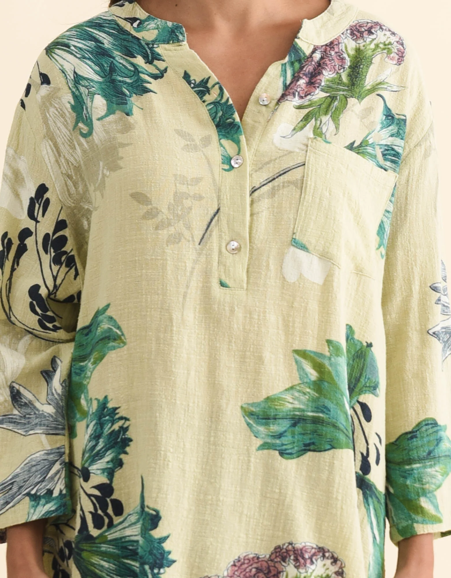 Juliet Green Floral Cotton Linen Top - Image 5