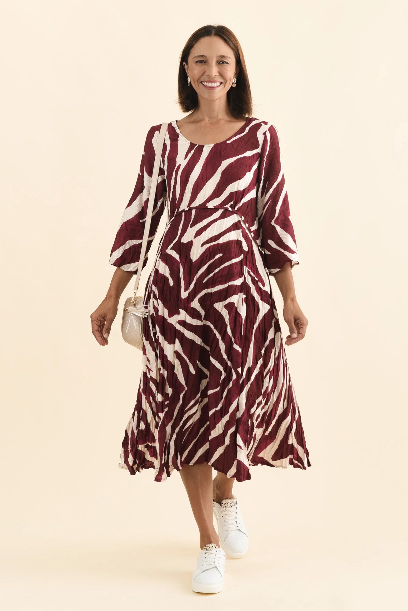 Juna Burgundy Abstract Crescent Dress