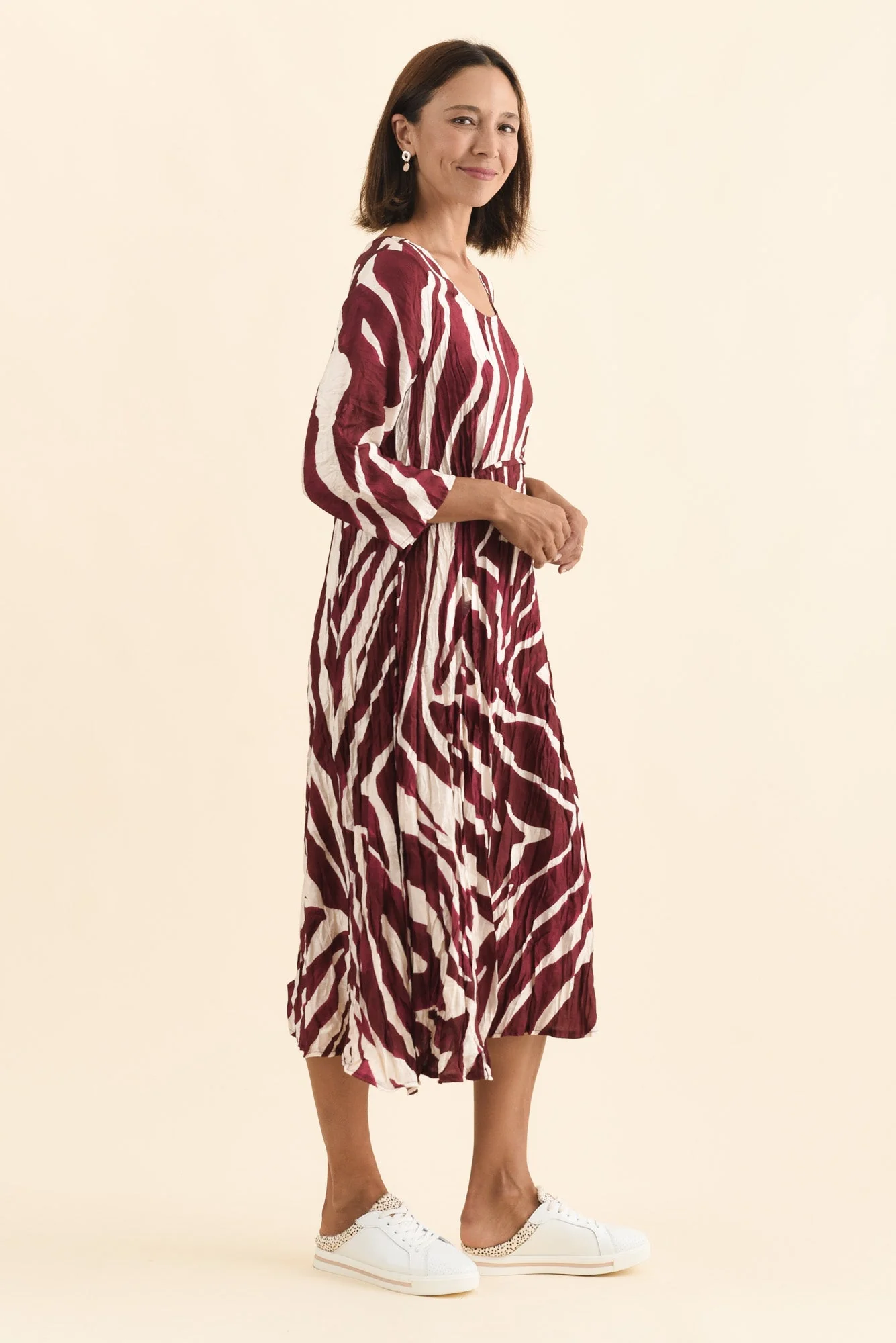 Juna Burgundy Abstract Crescent Dress - Image 3