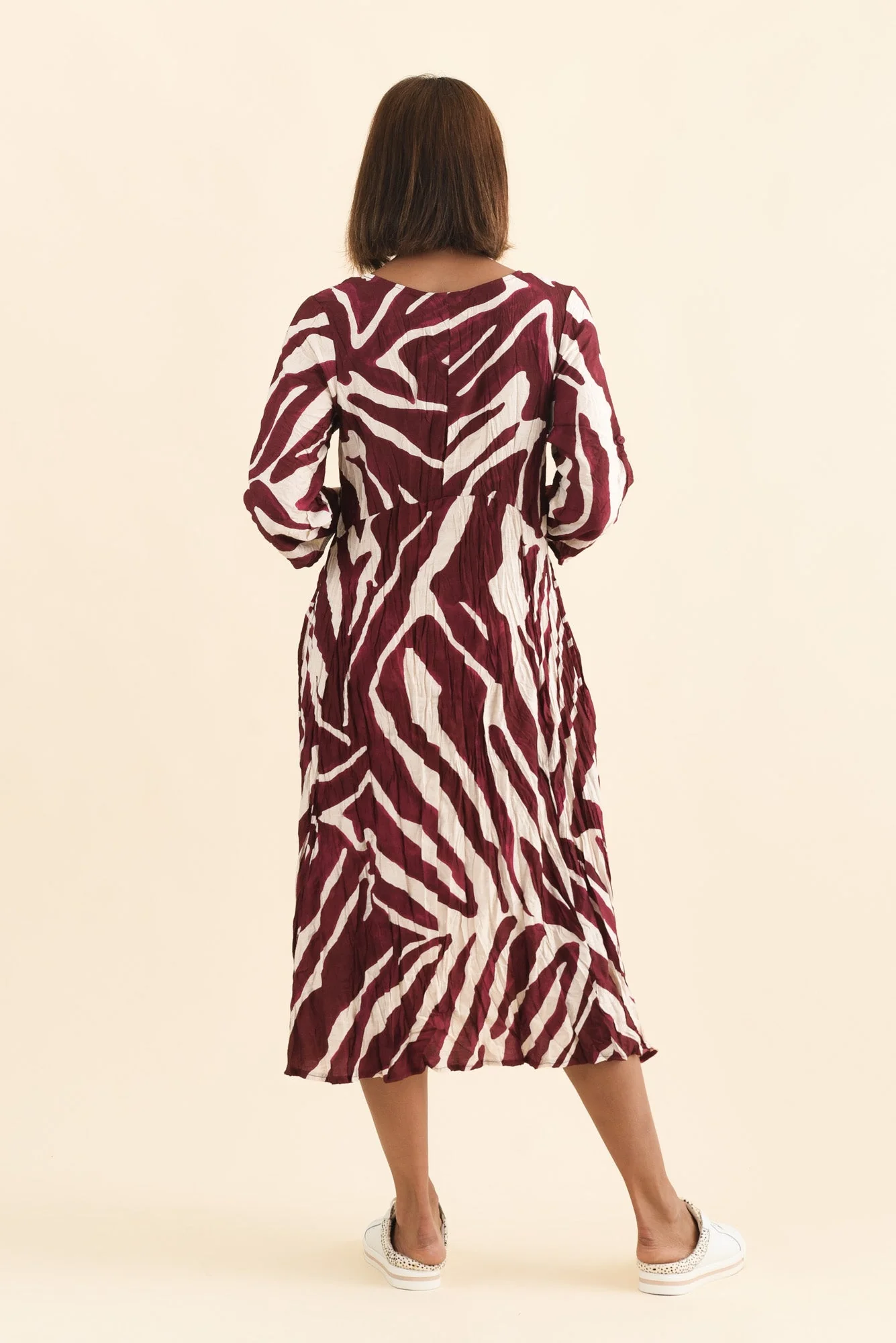 Juna Burgundy Abstract Crescent Dress - Image 4