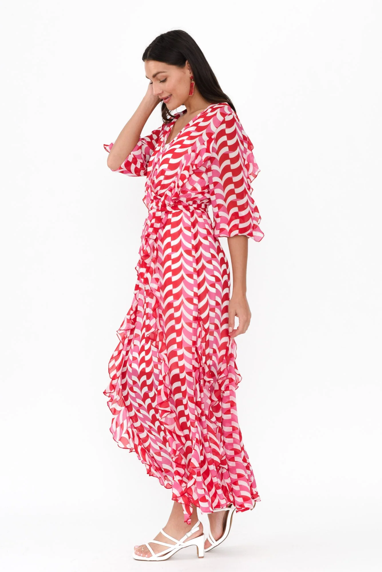 Just Love Pink Geo Ruffle Dress - Image 4