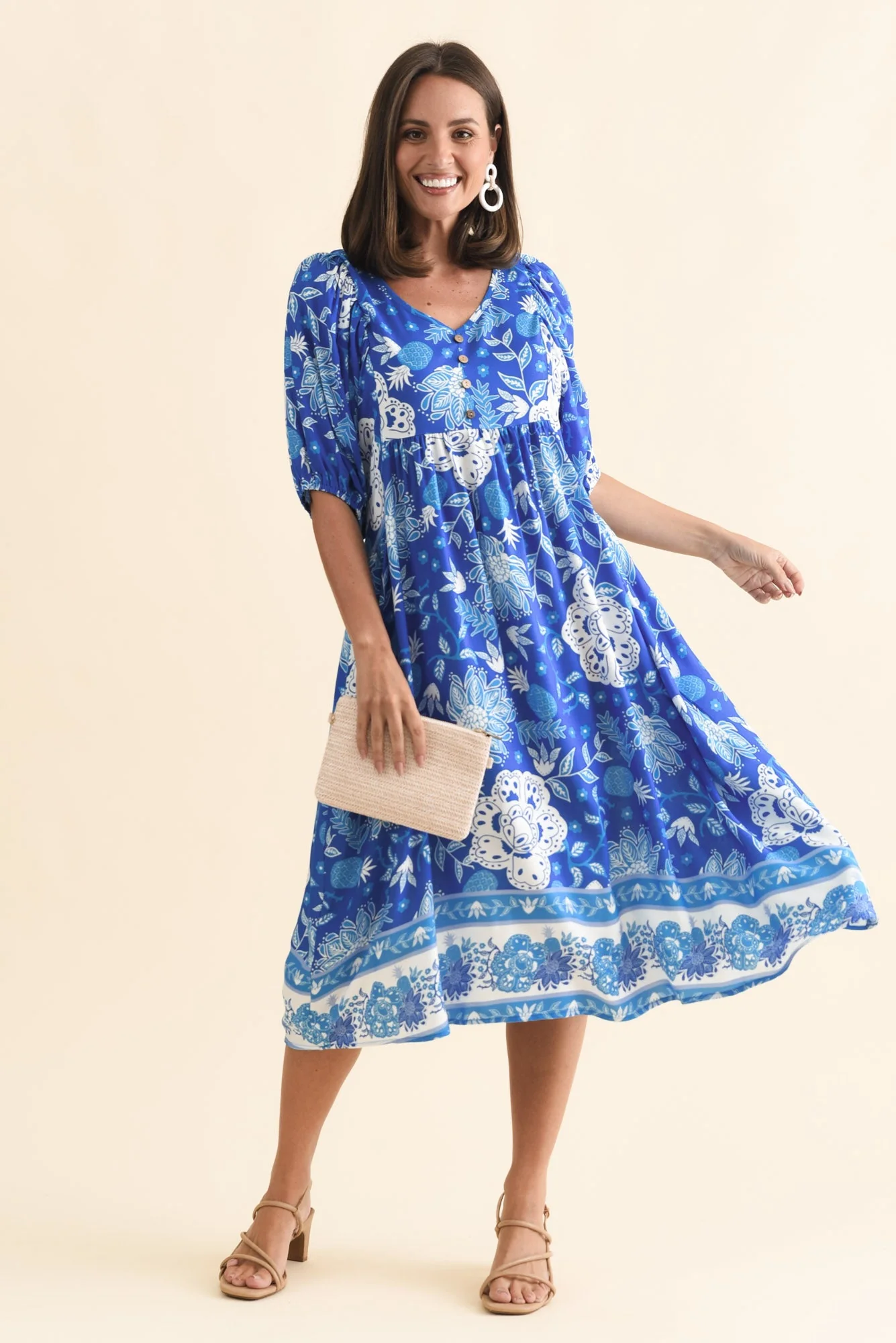 Kacey Blue Floral Button Dress - Image 2