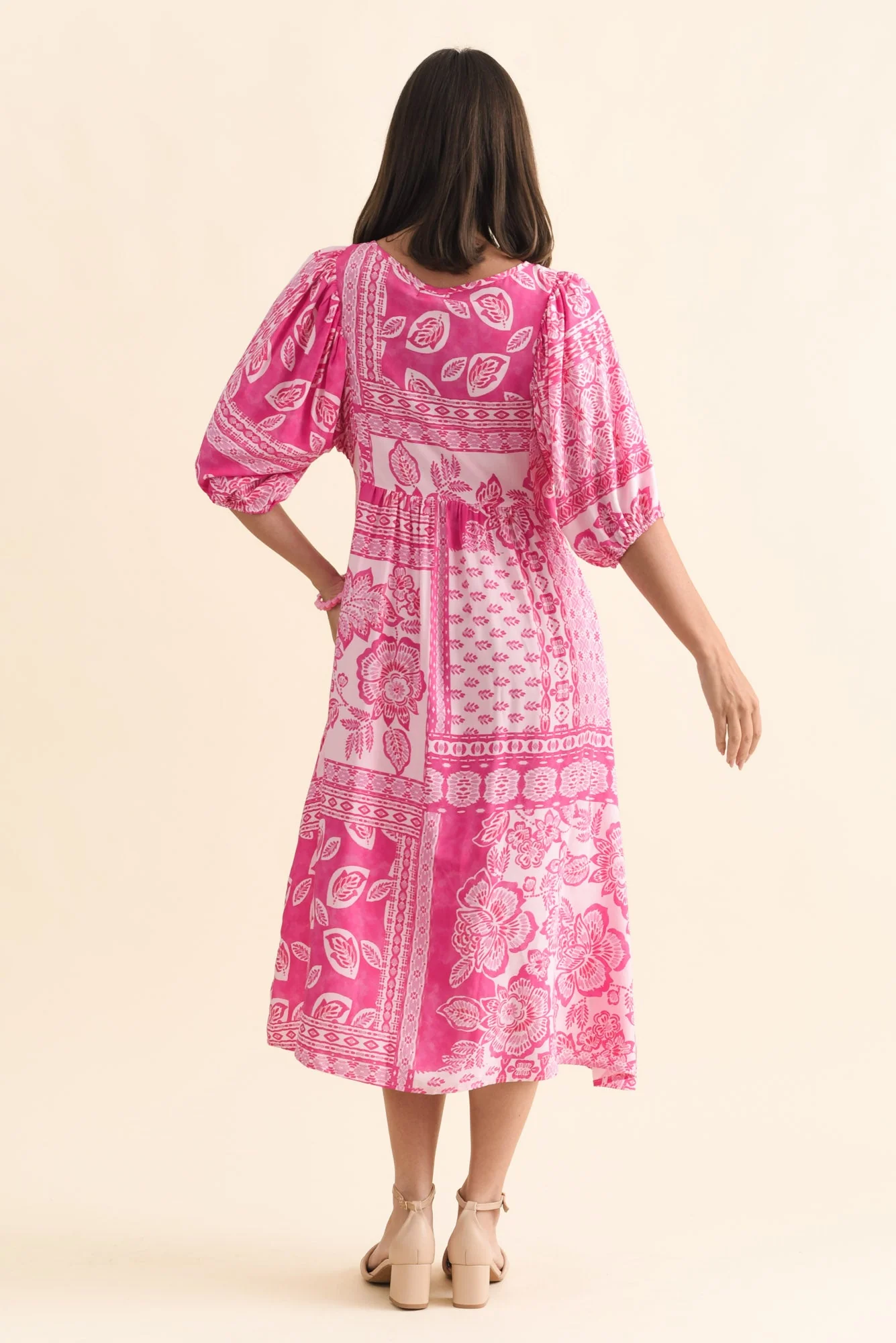 Kacey Pink Tile Button Dress - Image 5
