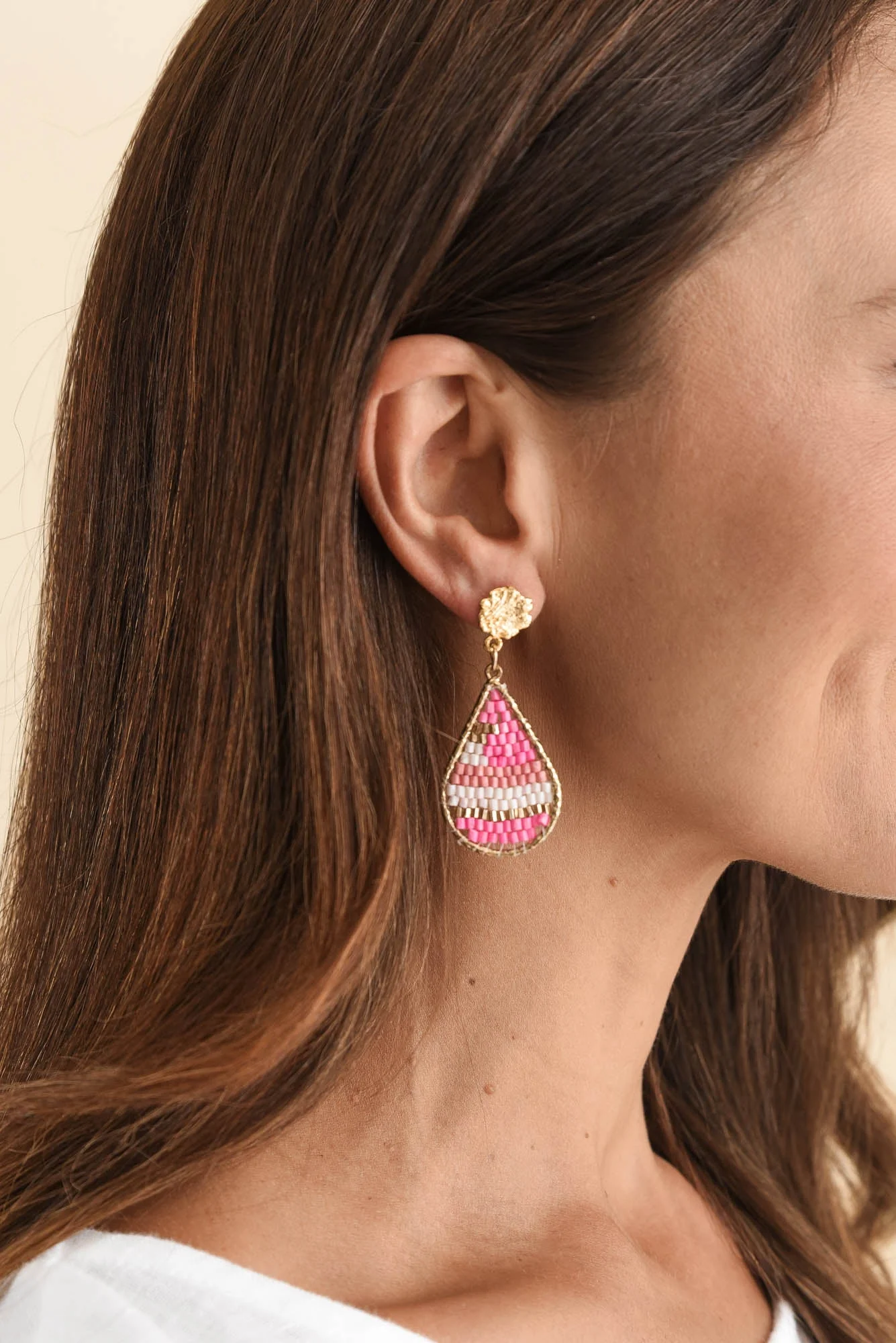 Kamalia Pink Beaded Earrings - Image 2