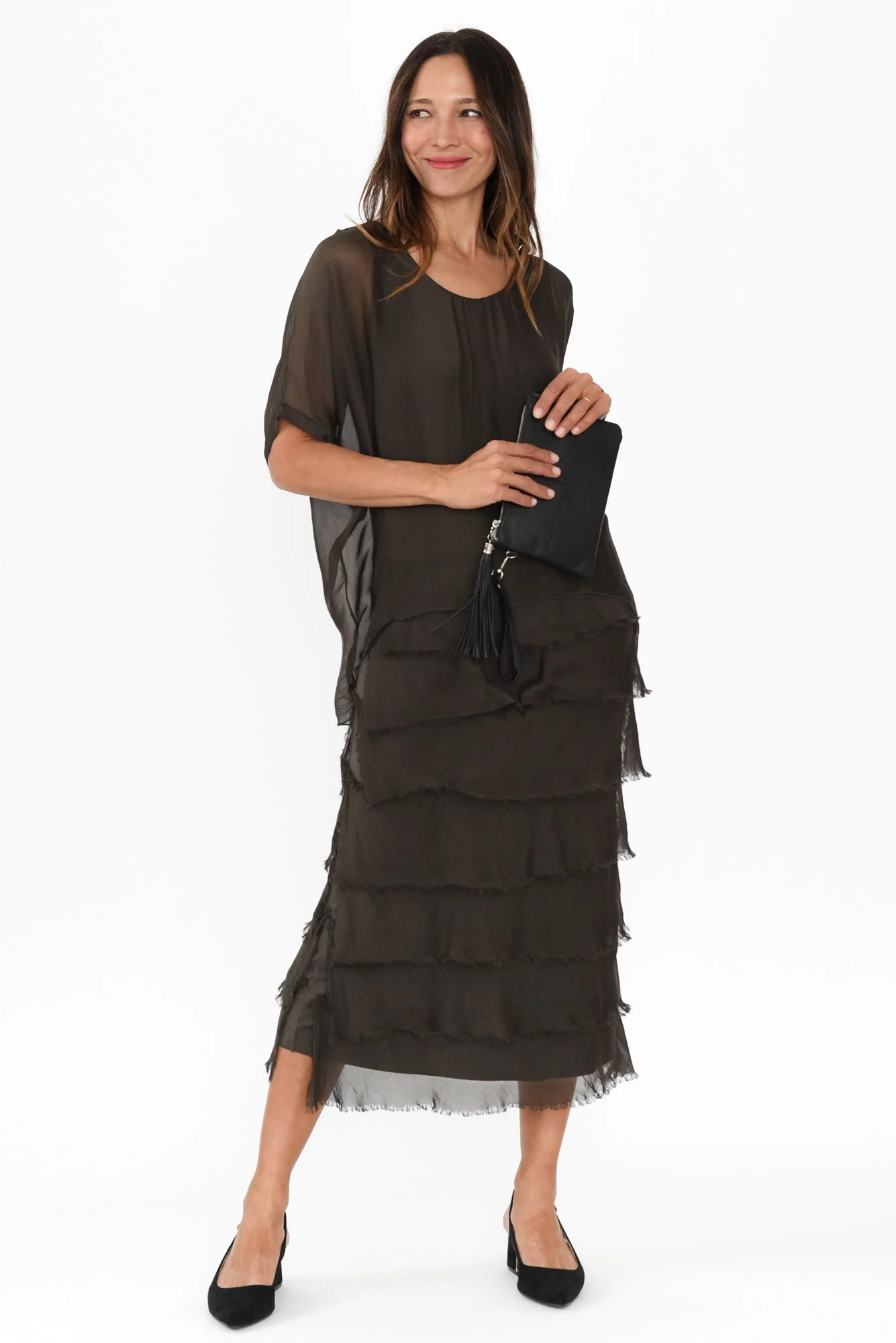 Katerina Chocolate Silk Overlay Maxi Dress