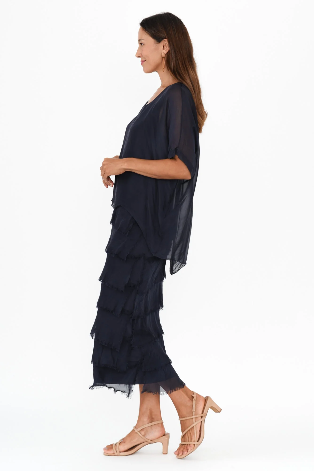 Katerina Navy Silk Overlay Maxi Dress - Image 3