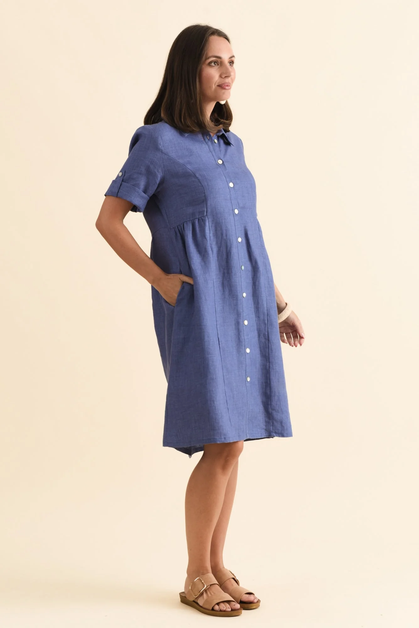 Katy Blue Linen Pocket Dress - Image 4