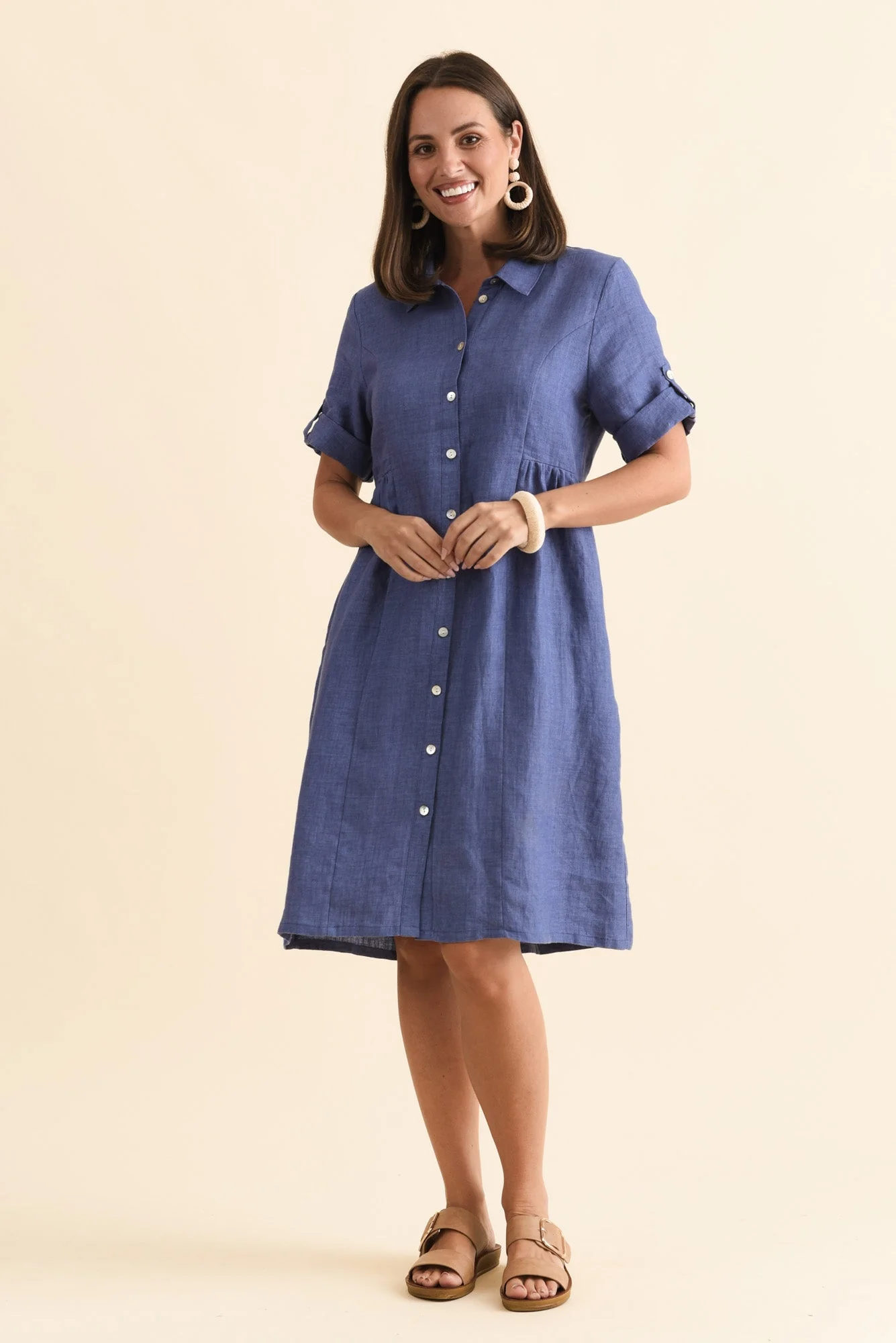 Katy Blue Linen Pocket Dress - Image 7