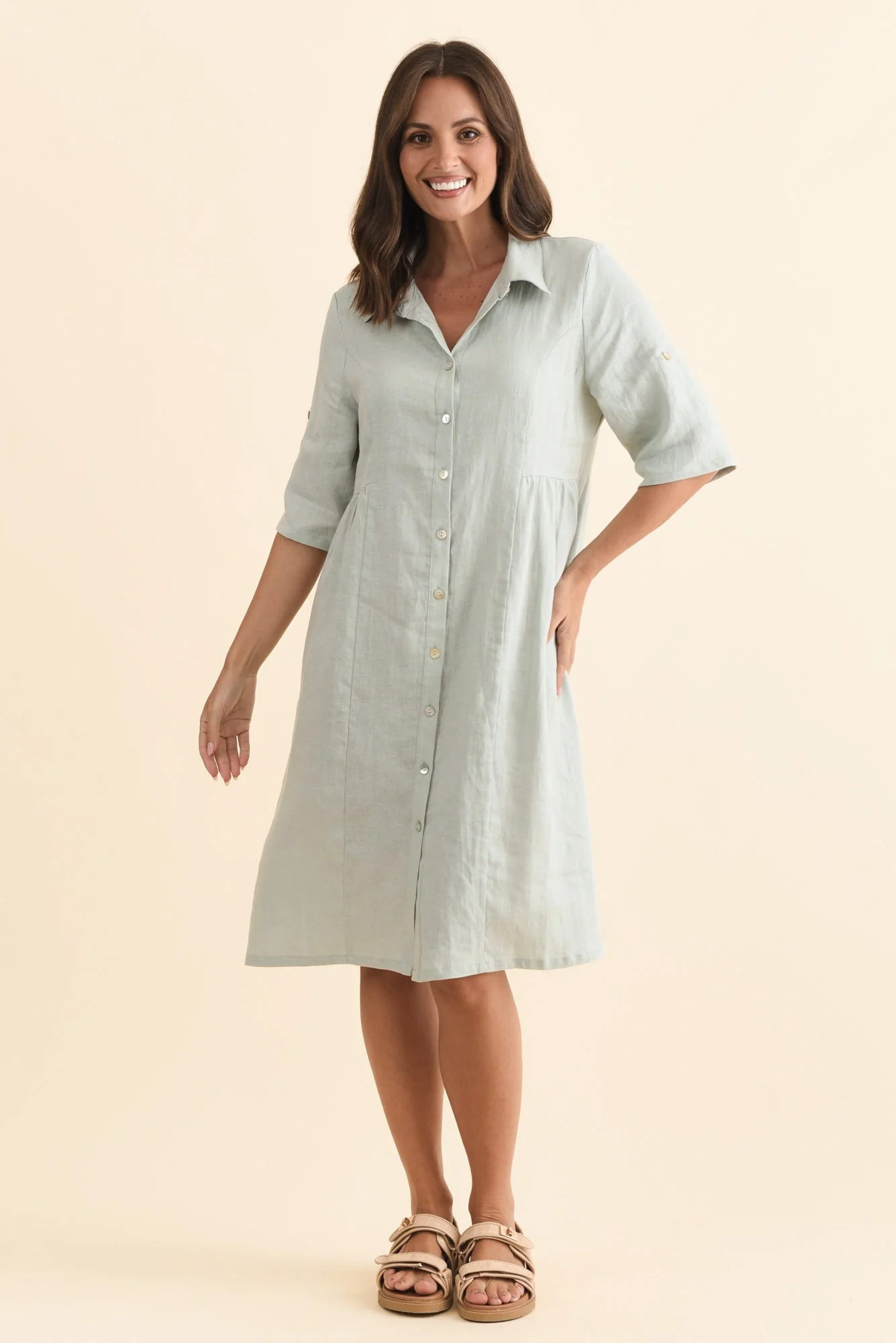 Katy Mint Linen Pocket Dress - Image 2