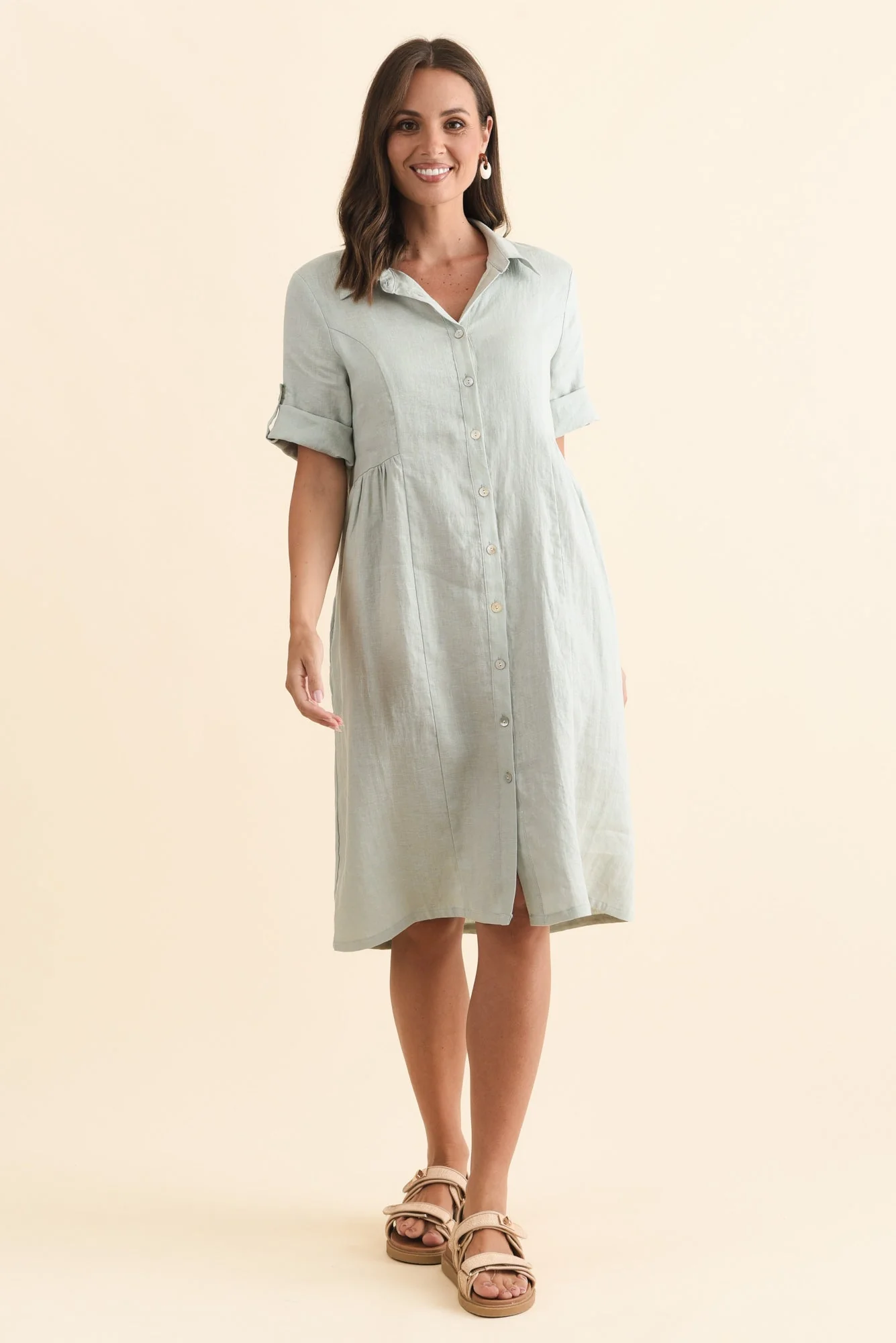 Katy Mint Linen Pocket Dress - Image 6