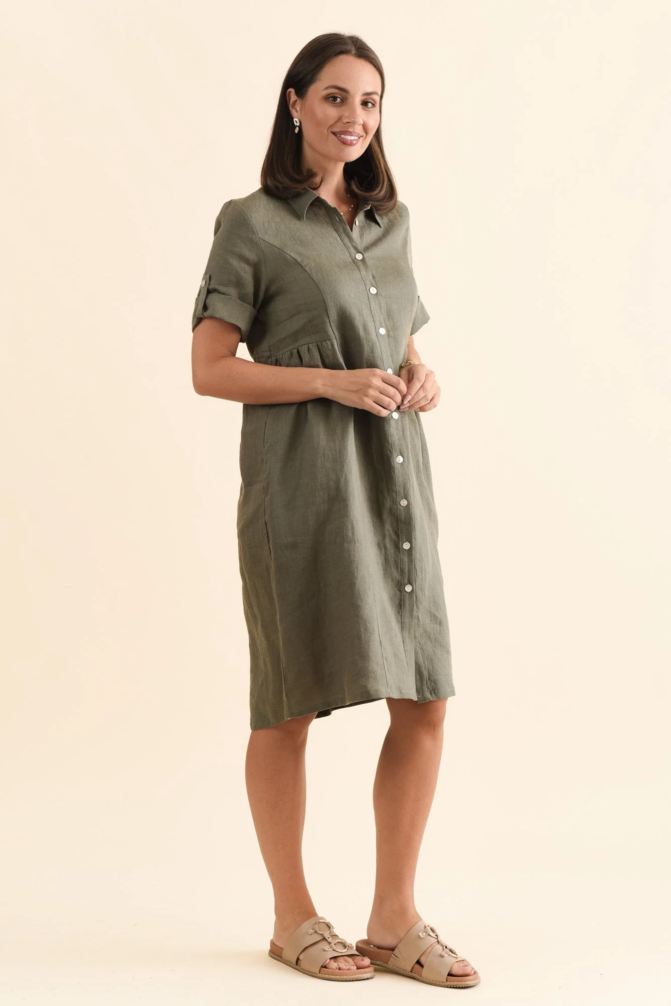 Katy Olive Linen Pocket Dress - Image 4