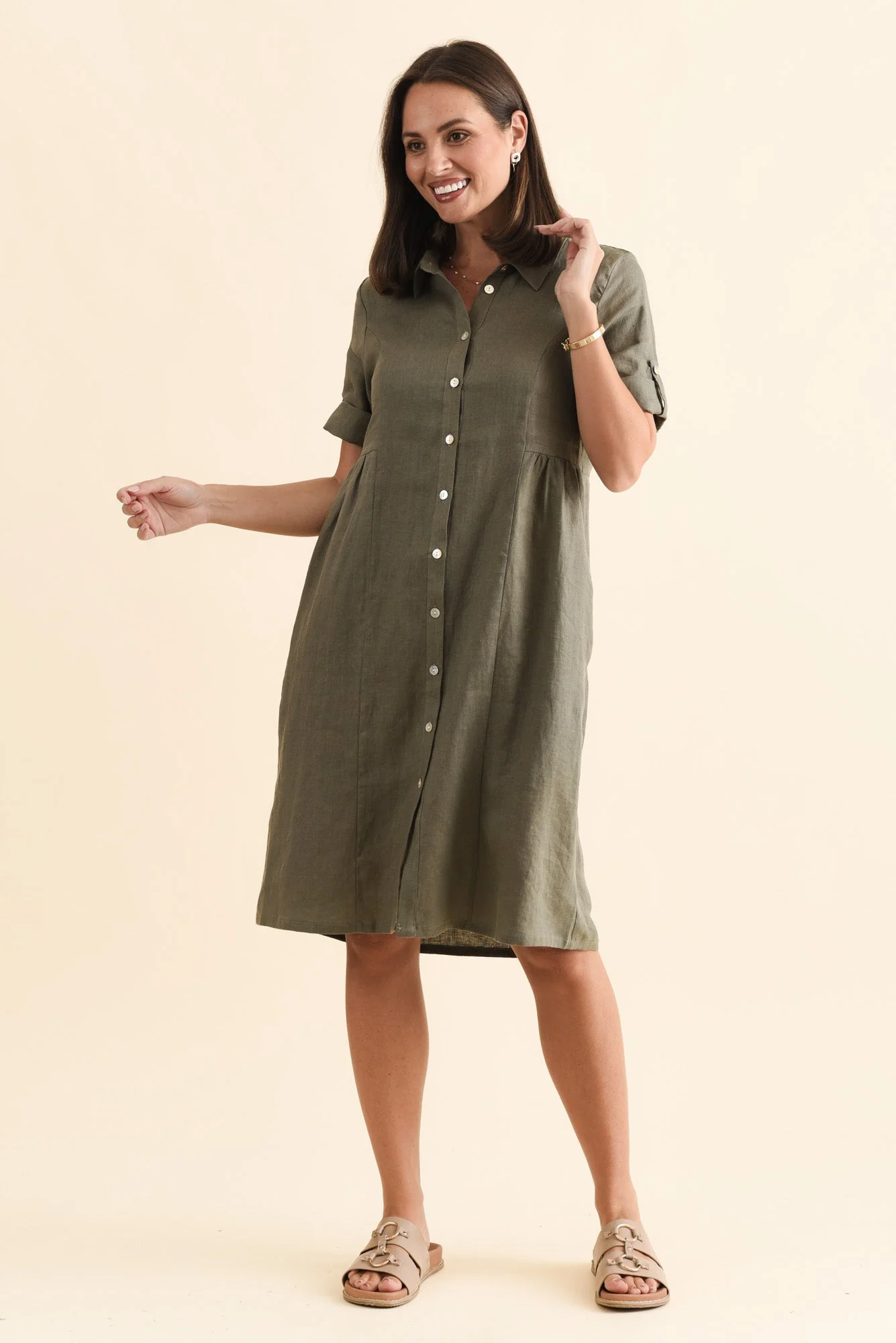 Katy Olive Linen Pocket Dress - Image 7