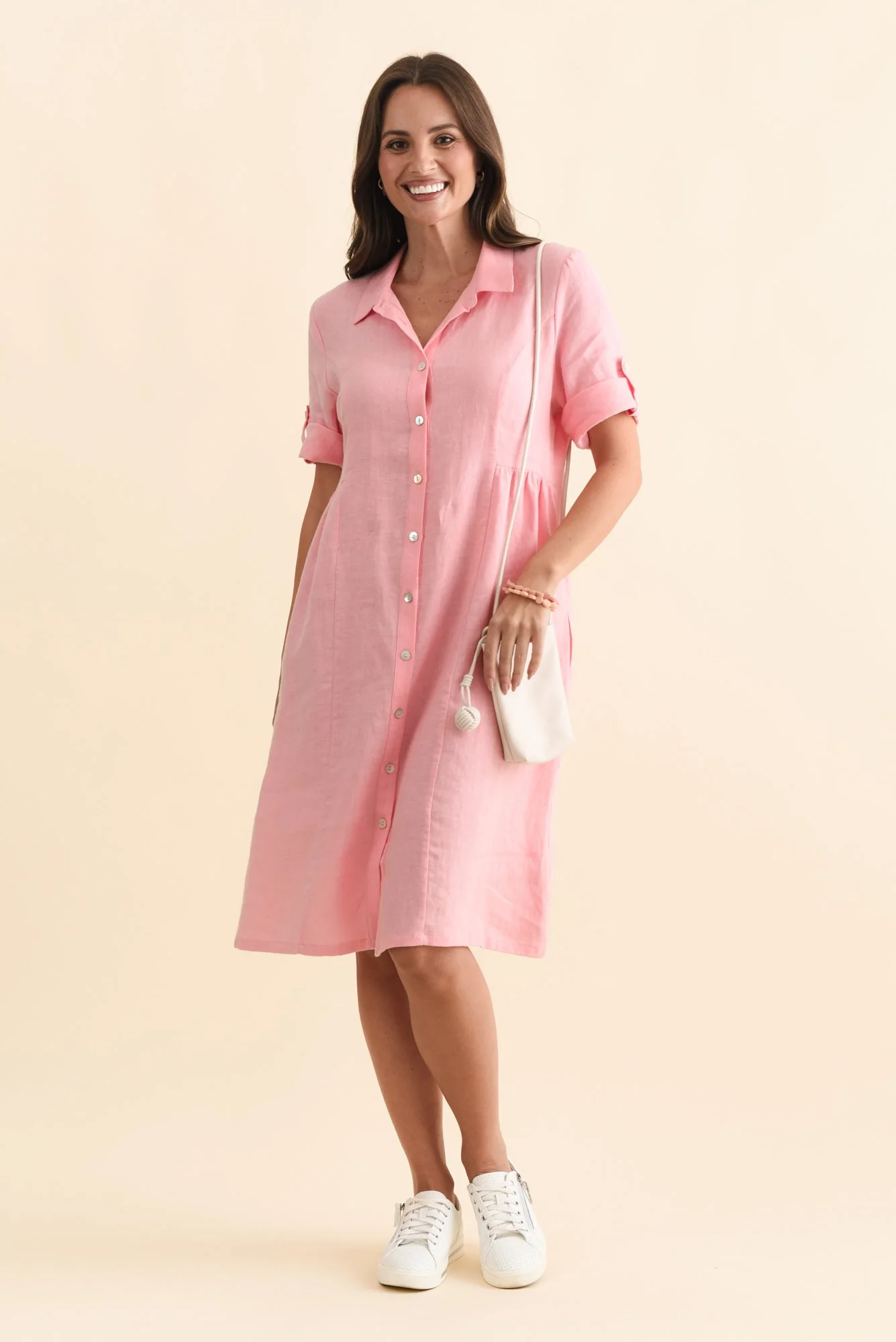 Katy Pink Linen Pocket Dress
