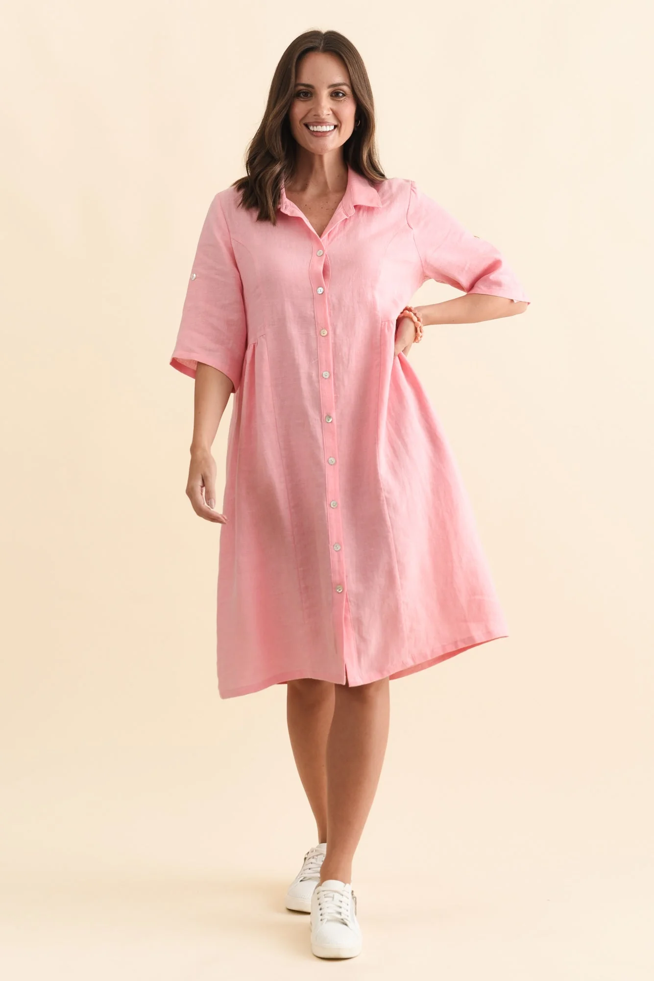 Katy Pink Linen Pocket Dress - Image 2