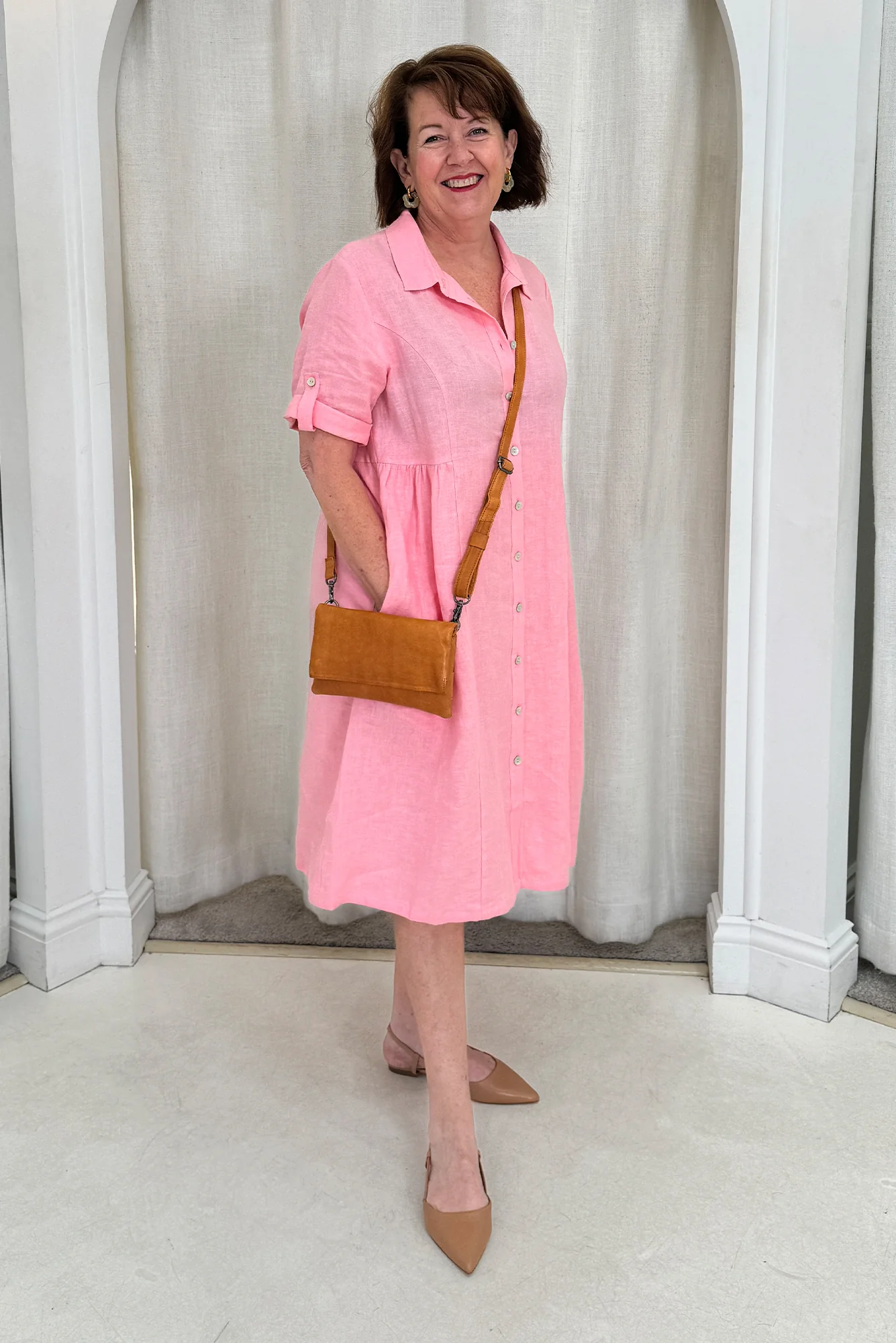 Katy Pink Linen Pocket Dress - Image 6