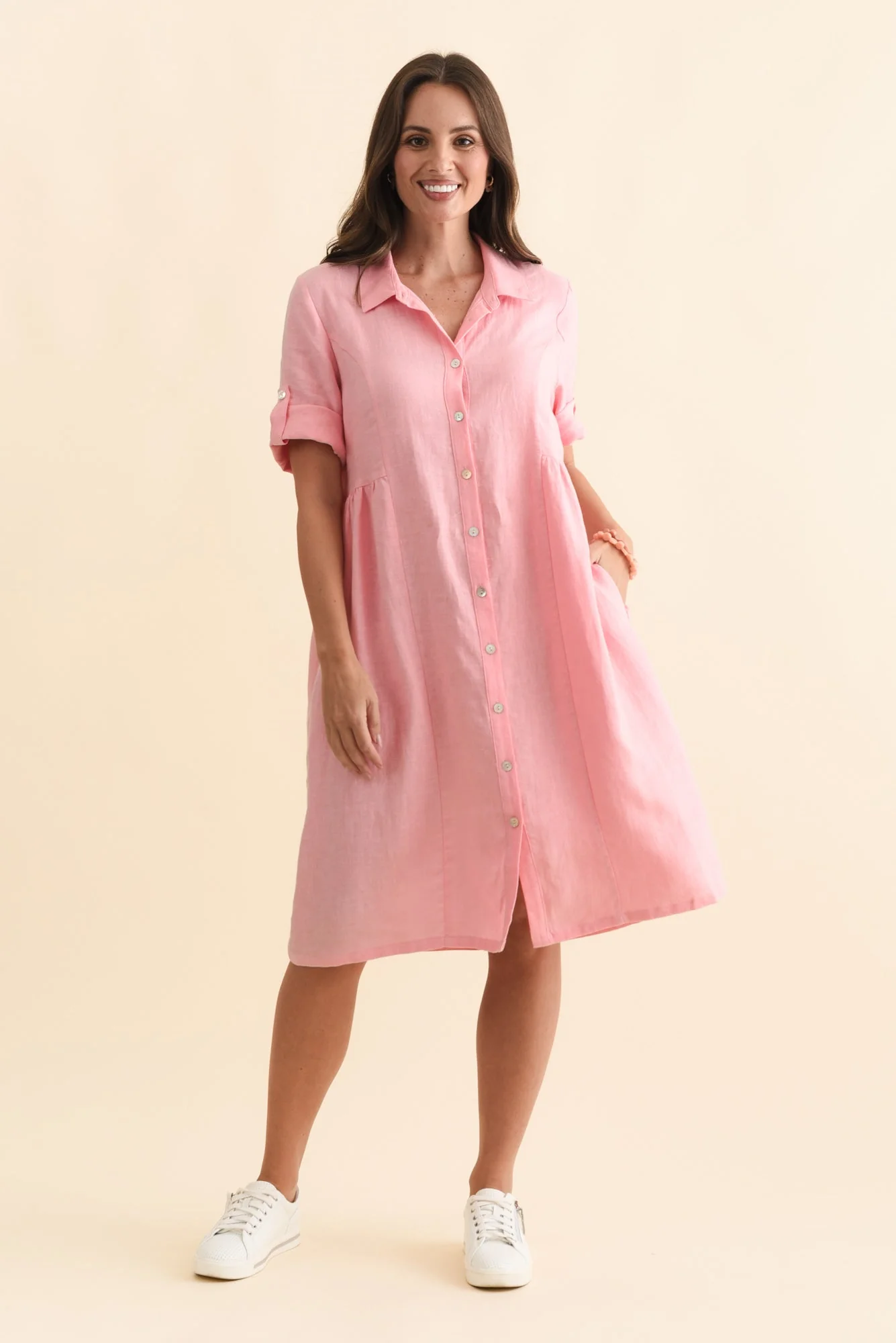 Katy Pink Linen Pocket Dress - Image 7