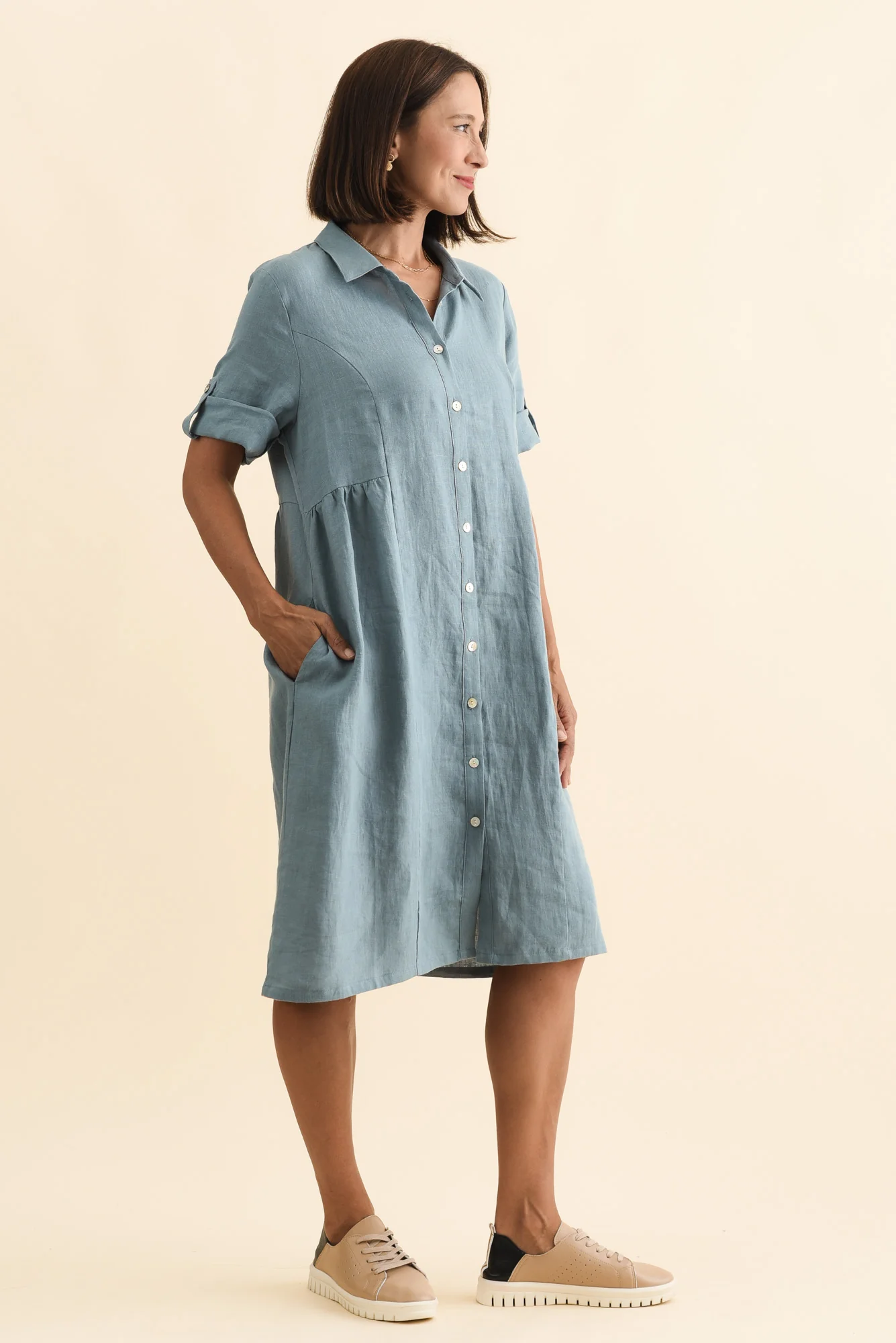 Katy Steel Linen Pocket Dress - Image 3