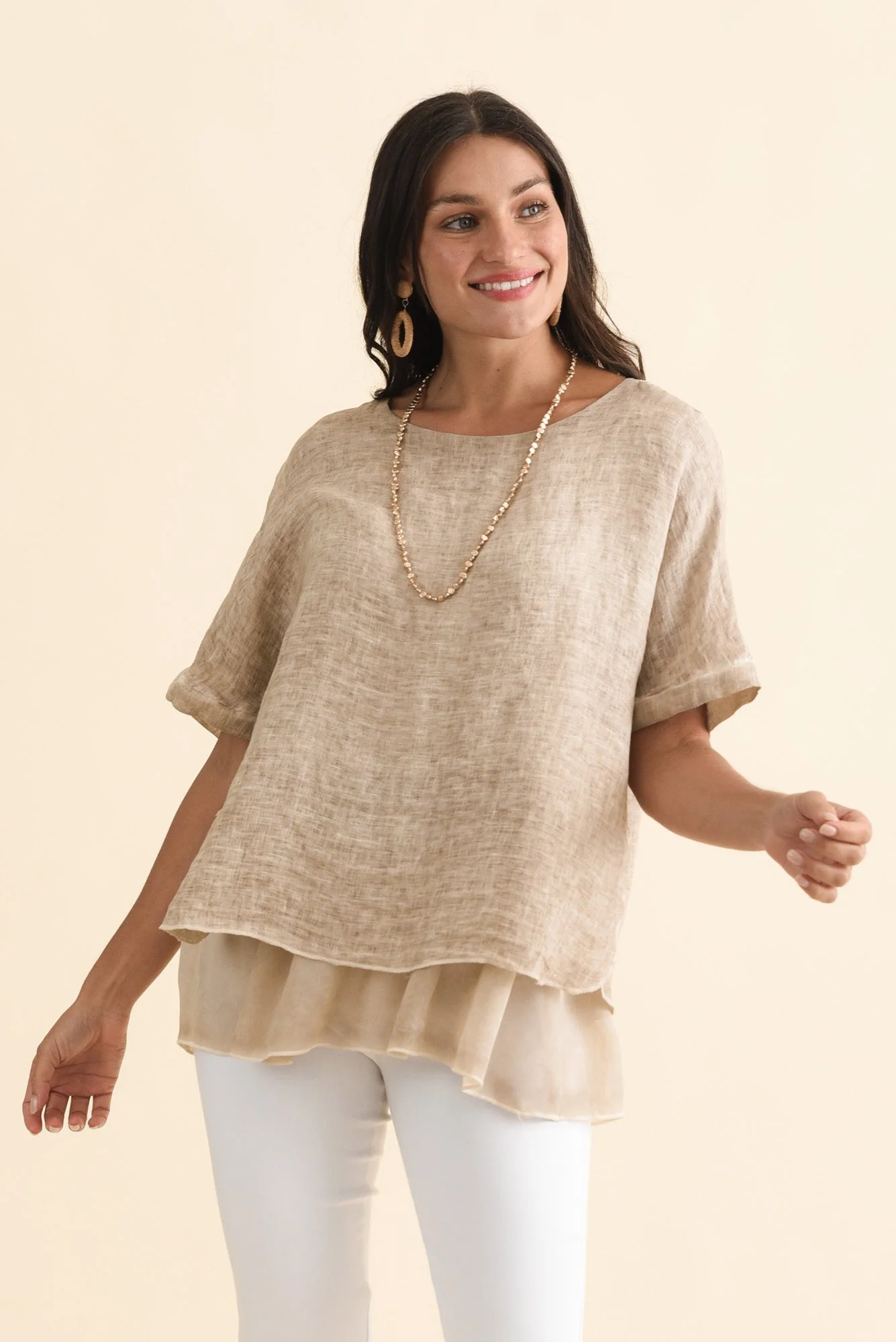 Kayla Beige Linen Layered Top