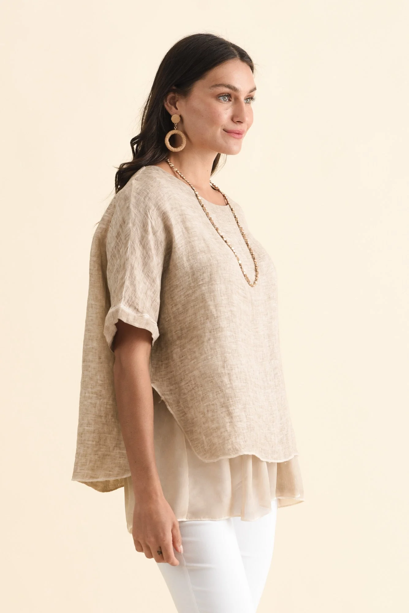 Kayla Beige Linen Layered Top - Image 3