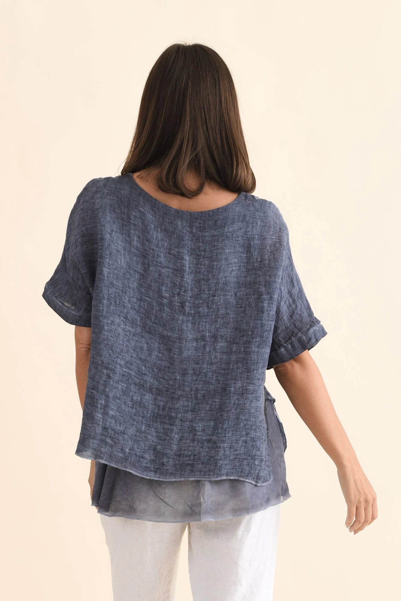 Kayla Dark Blue Linen Layered Top - Image 4