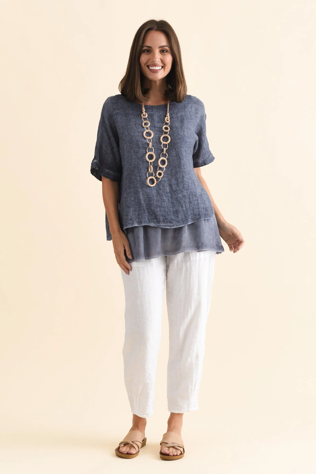 Kayla Dark Blue Linen Layered Top - Image 6