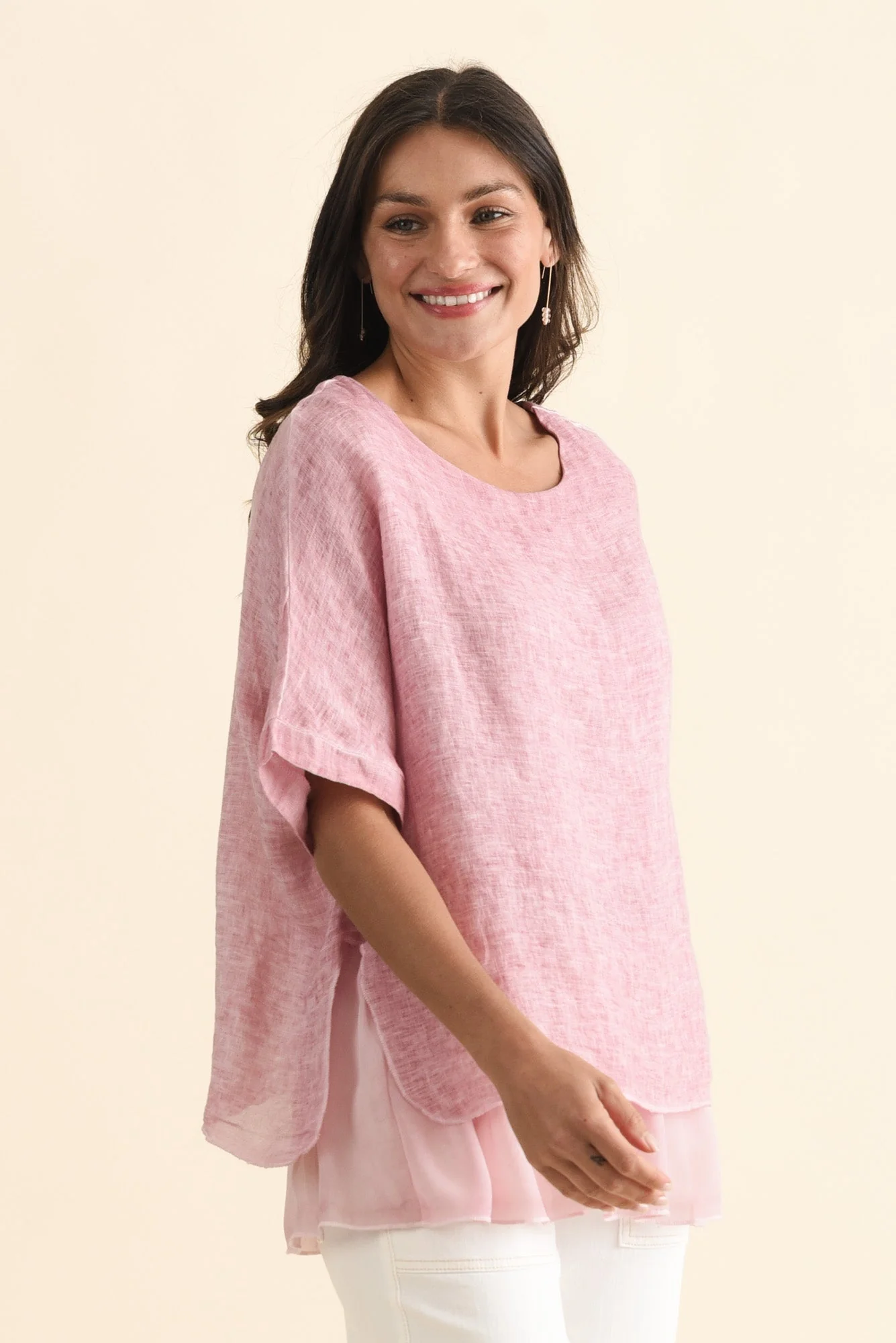 Kayla Pink Linen Layered Top - Image 4