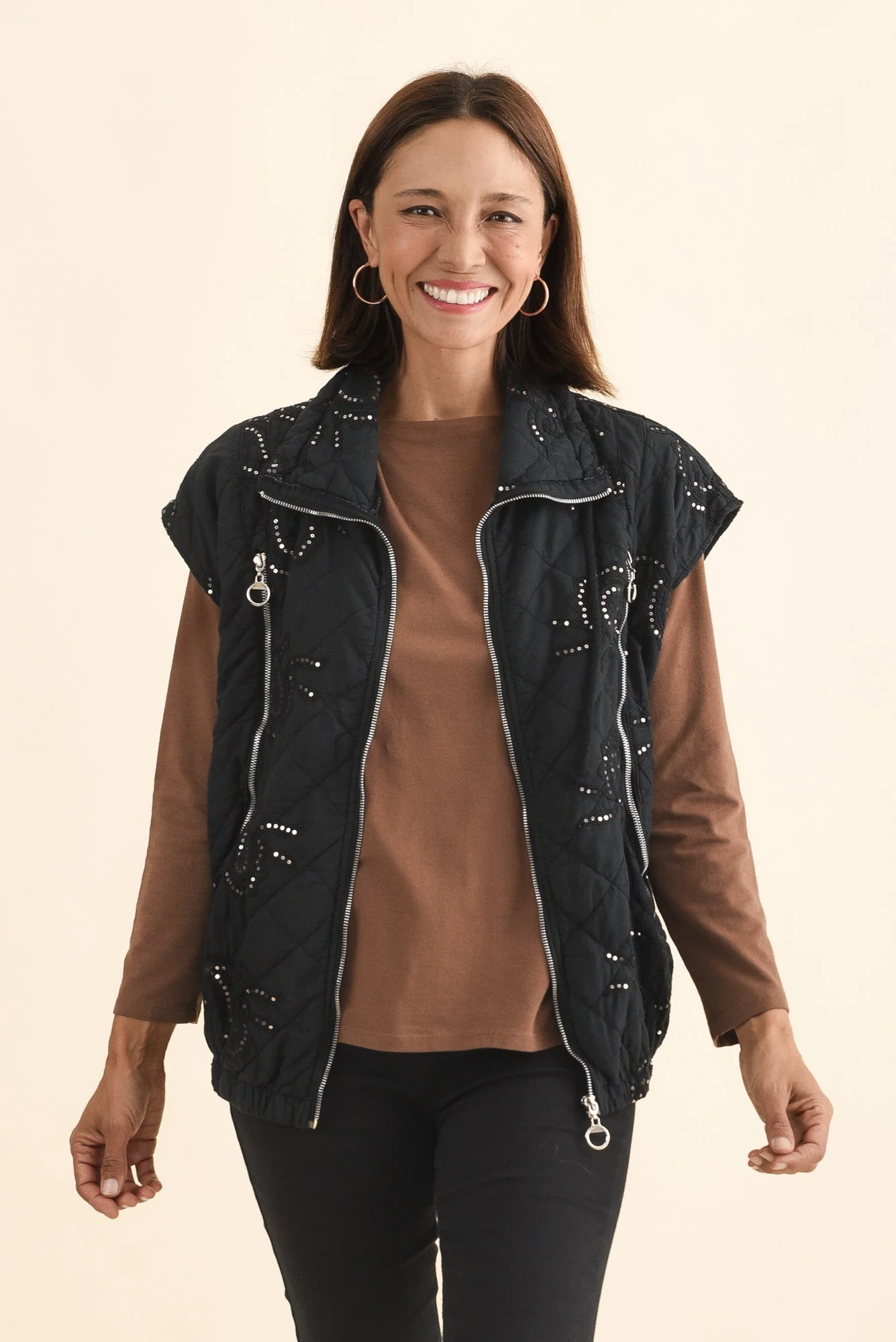 Kaylani Black Sequin Quilted Vest