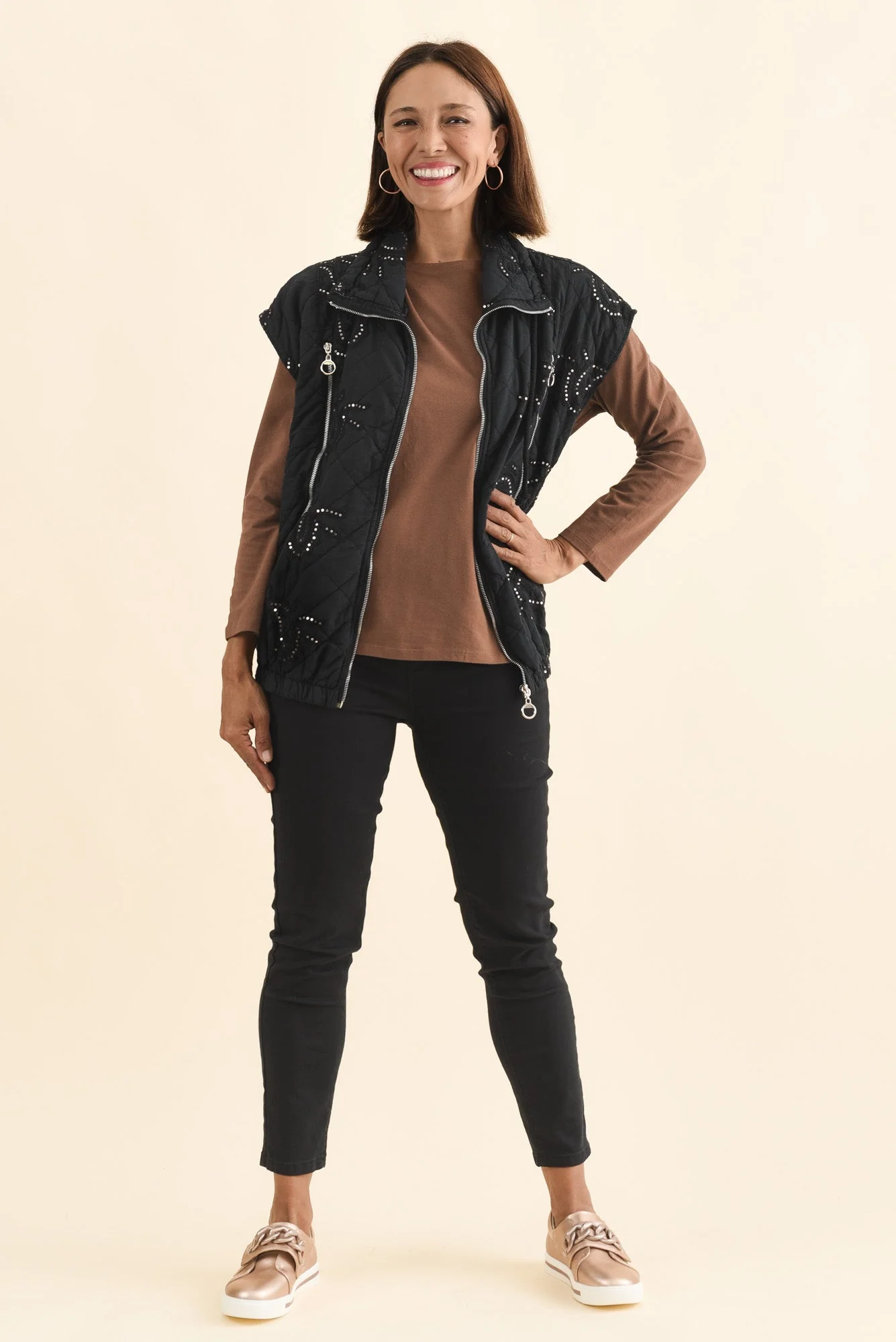 Kaylani Black Sequin Quilted Vest - Image 2